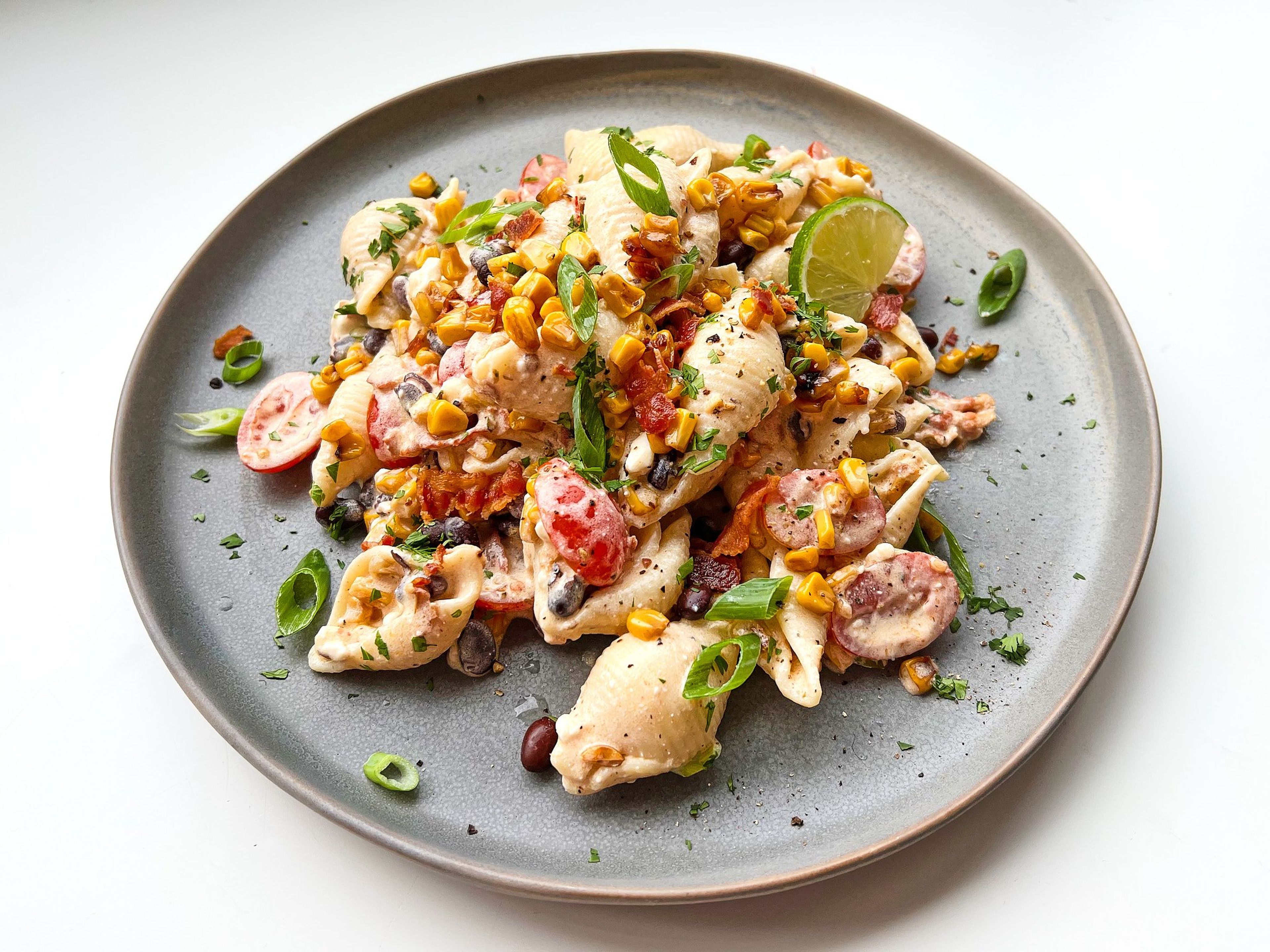 Mexican street-style corn pasta salad