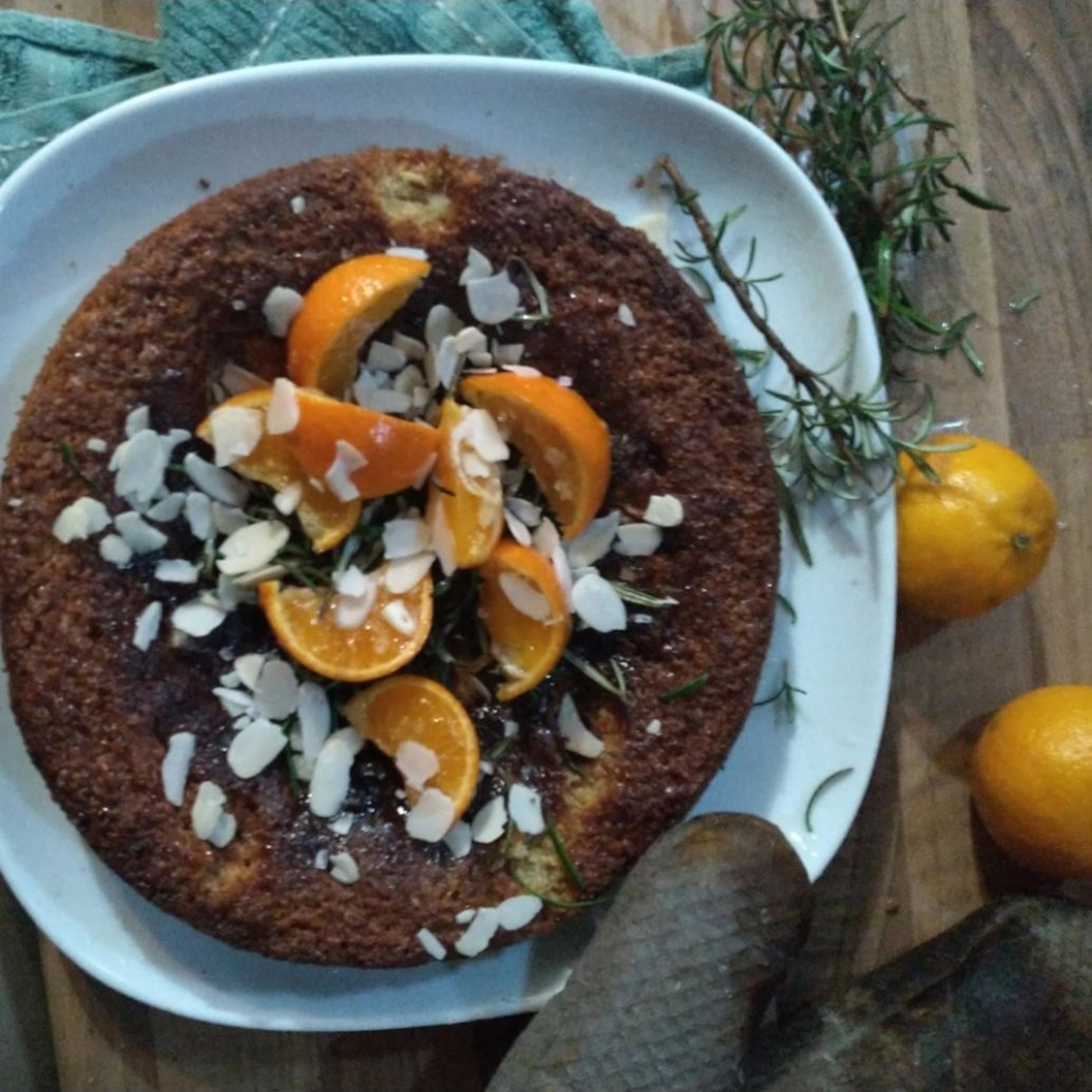 Lemon rosemary almond cake with caremelised honey