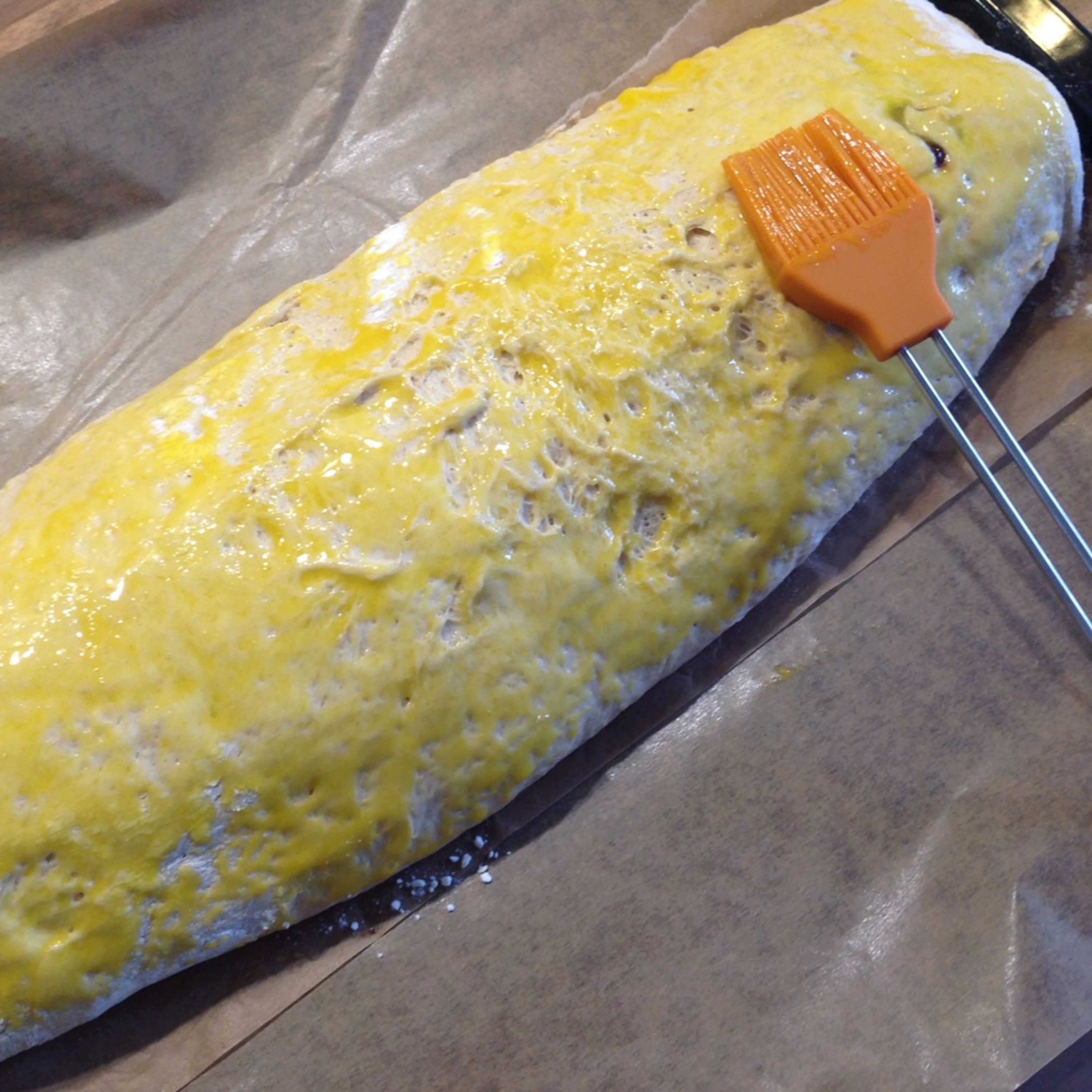 Brush with a beaten egg yolk. Bake in the oven at 180°C/350°F on the middle rack for approx. 40 min.