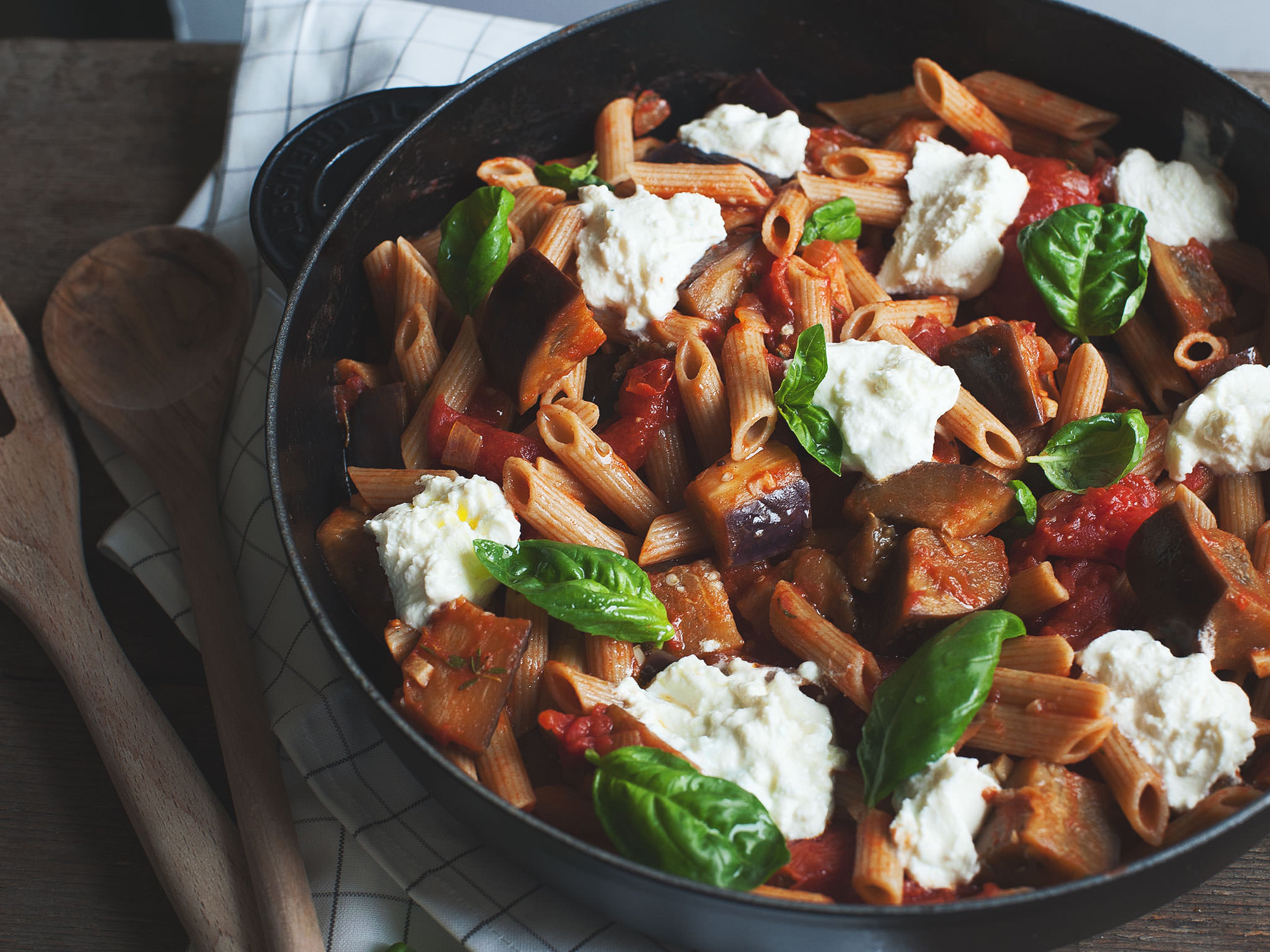 Whole wheat pasta alla norma