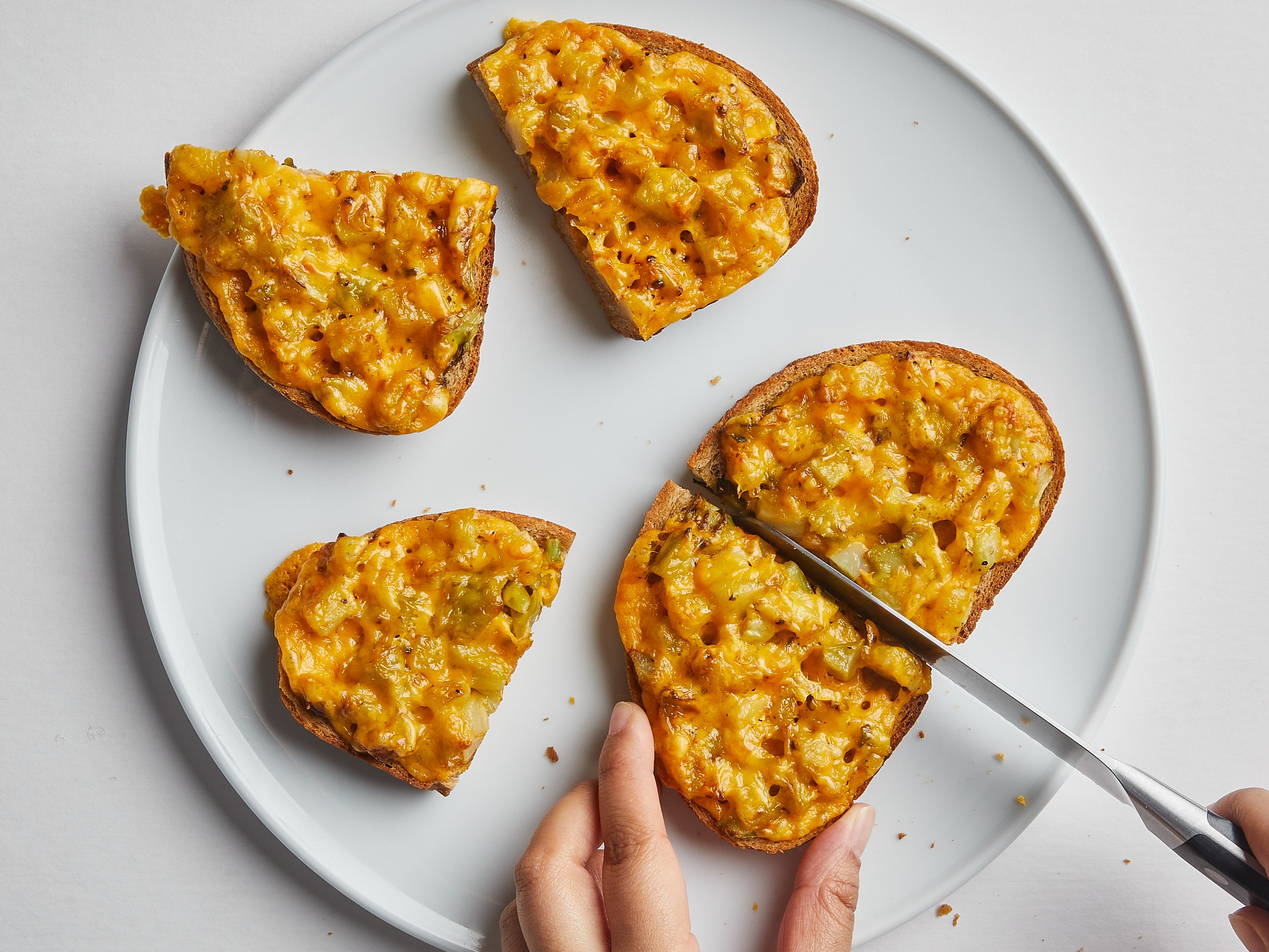 Zero waste broccoli stem cheese melts