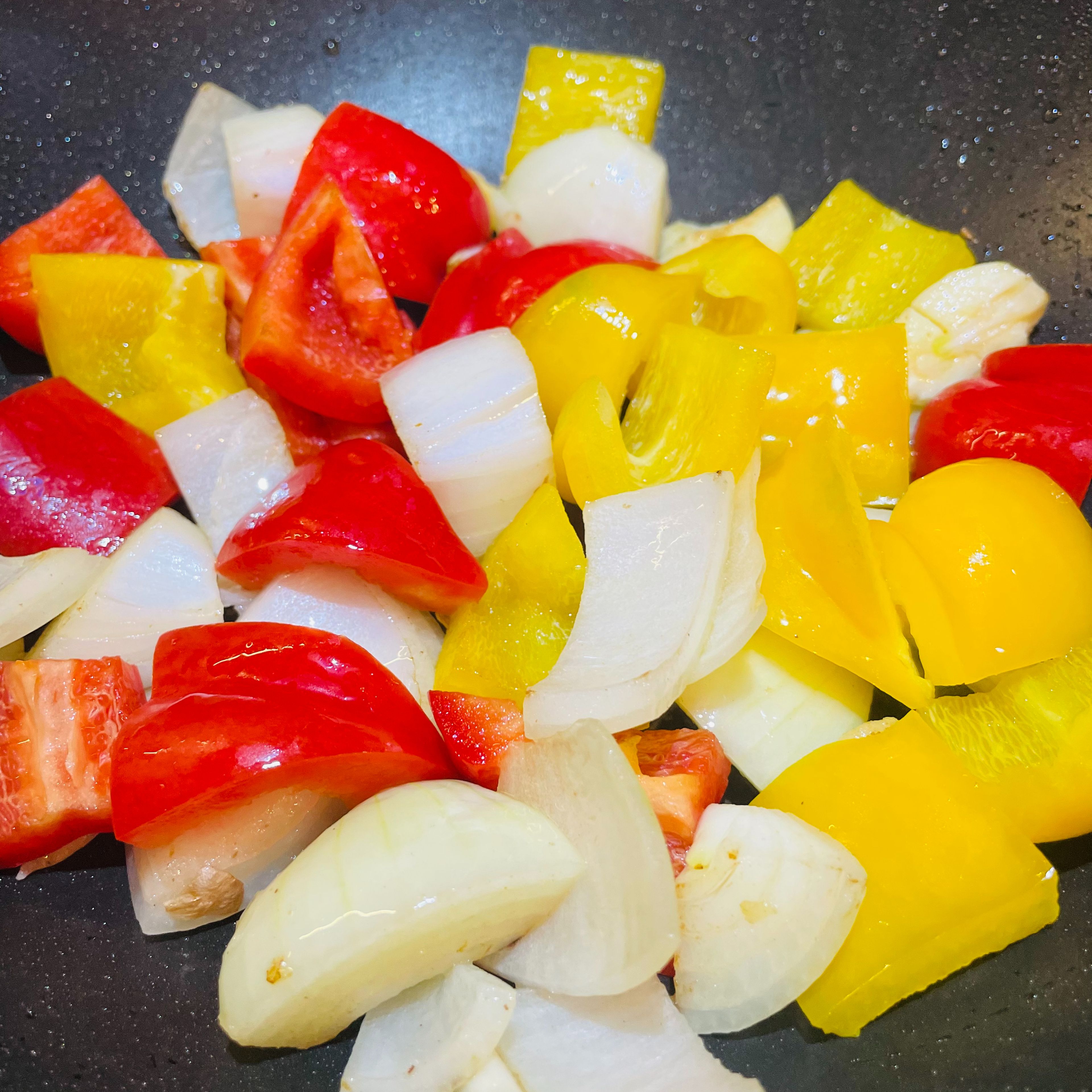Sauté onion, garlic, bell peppers for about 2 minutes
