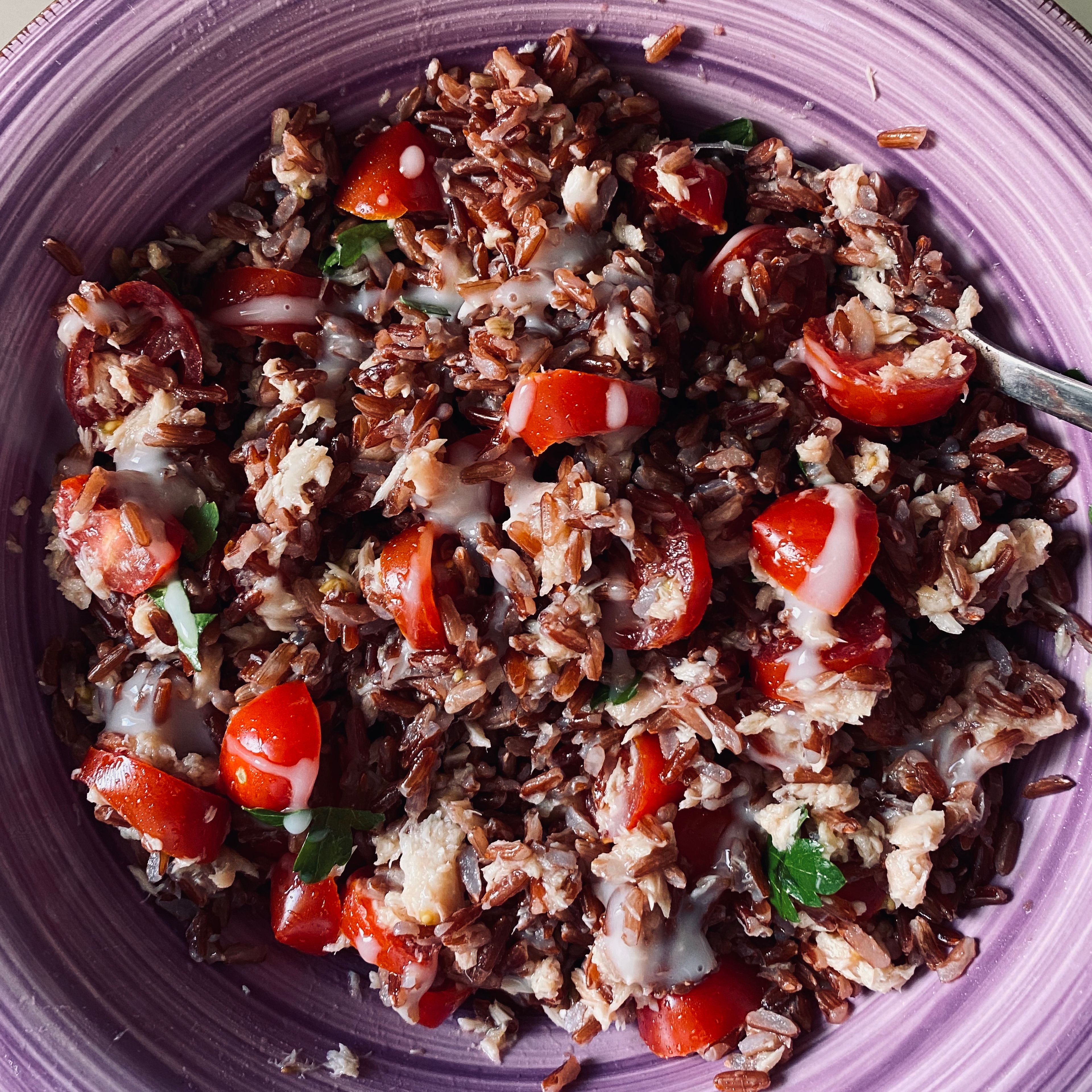 Red rice with tuna,tomato and yogurt