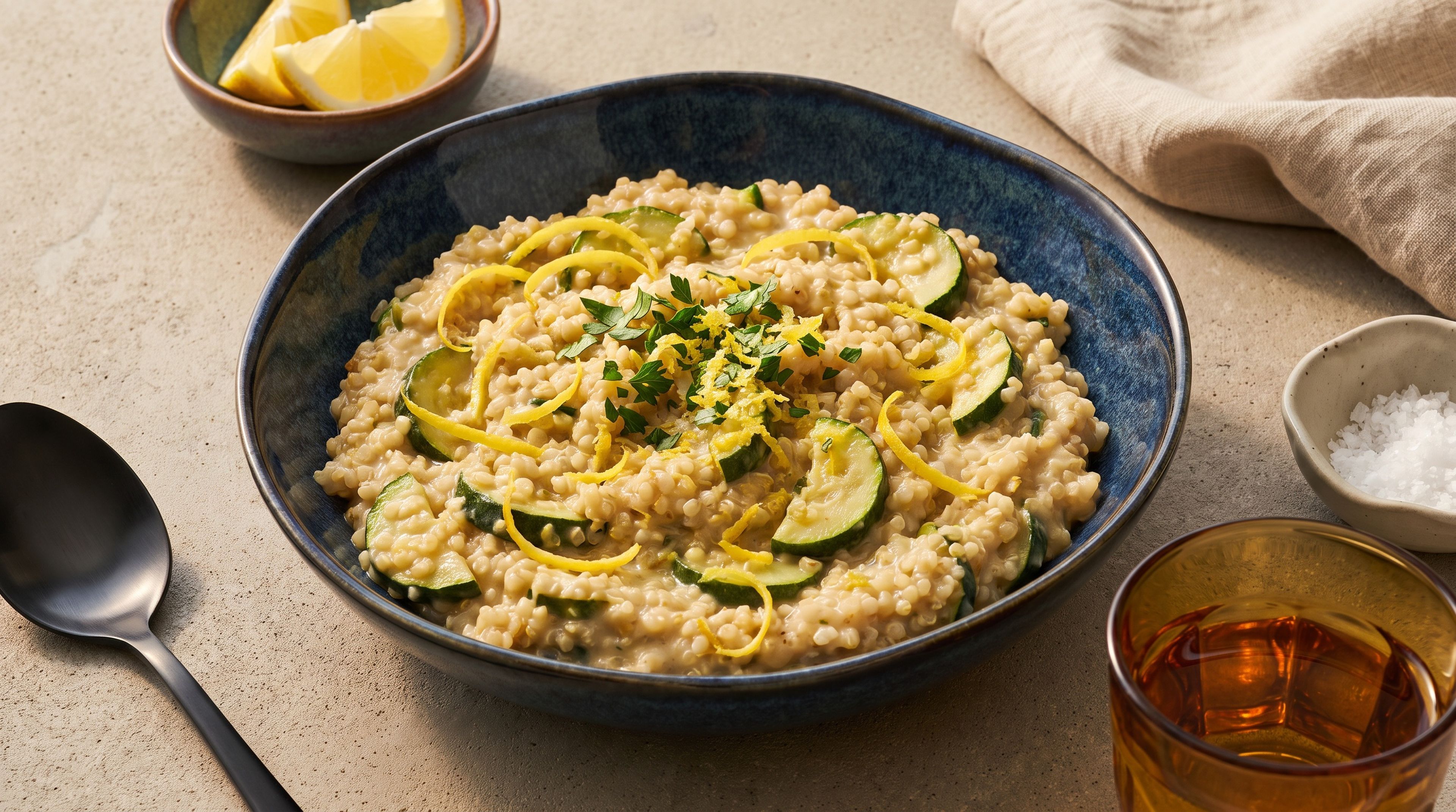 Sommerliches Quinotto mit Zucchini und Zitrone: So wird die vegane Variante richtig cremig