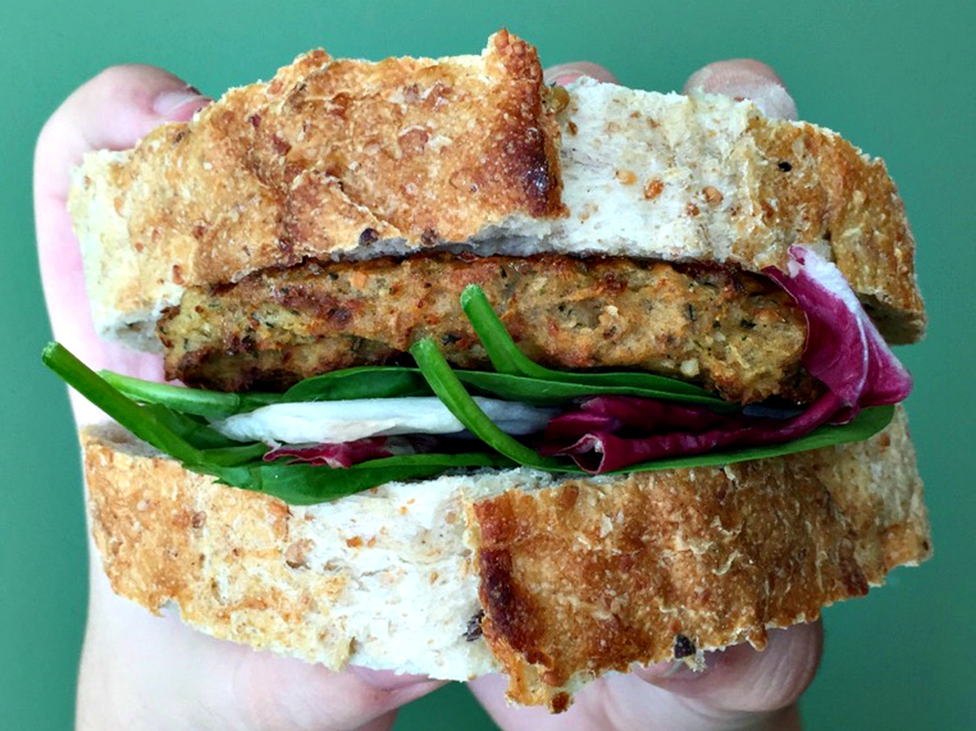 Sun-dried tomato patty sandwiches