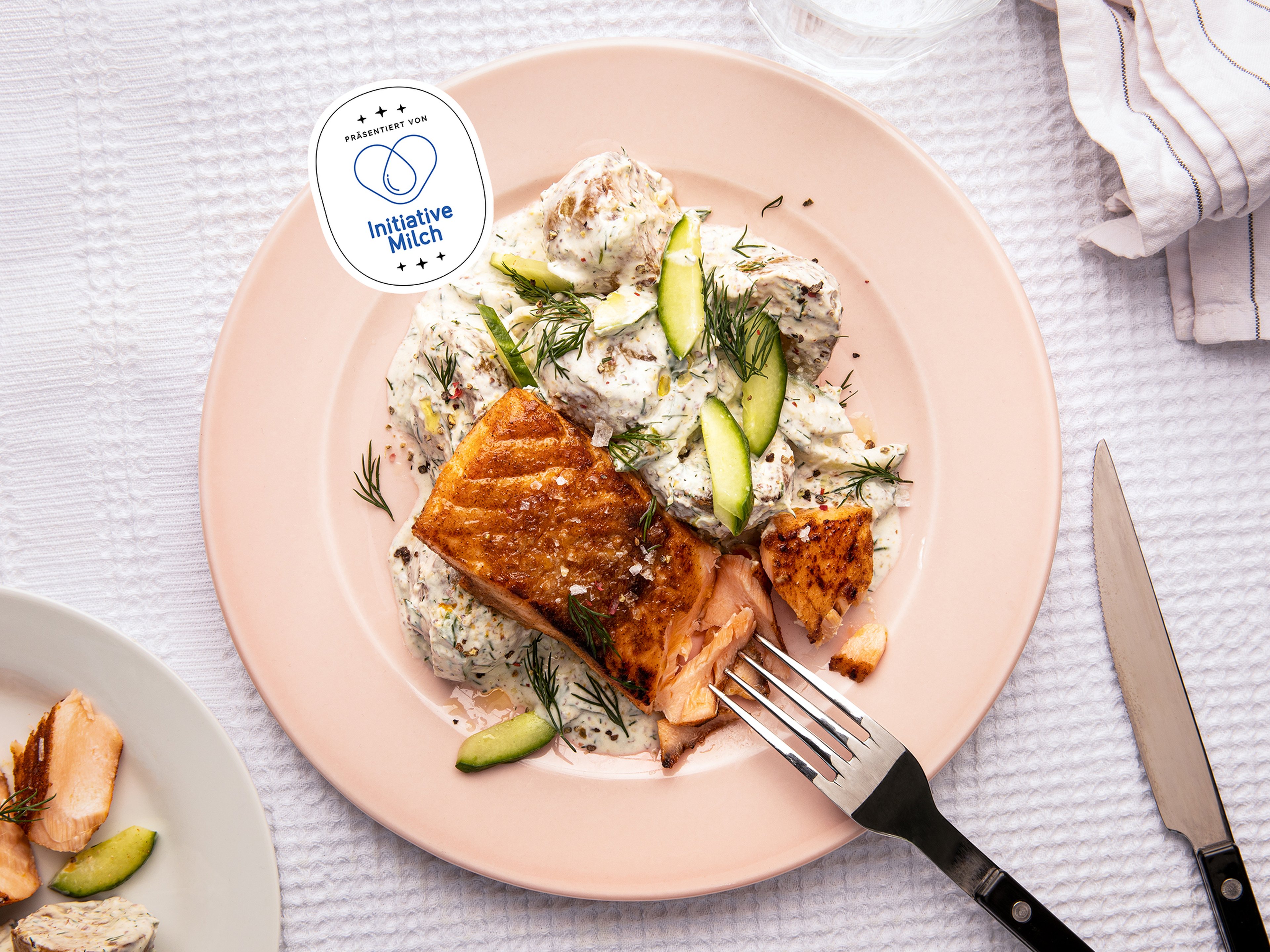 Seared salmon with creamy potato salad