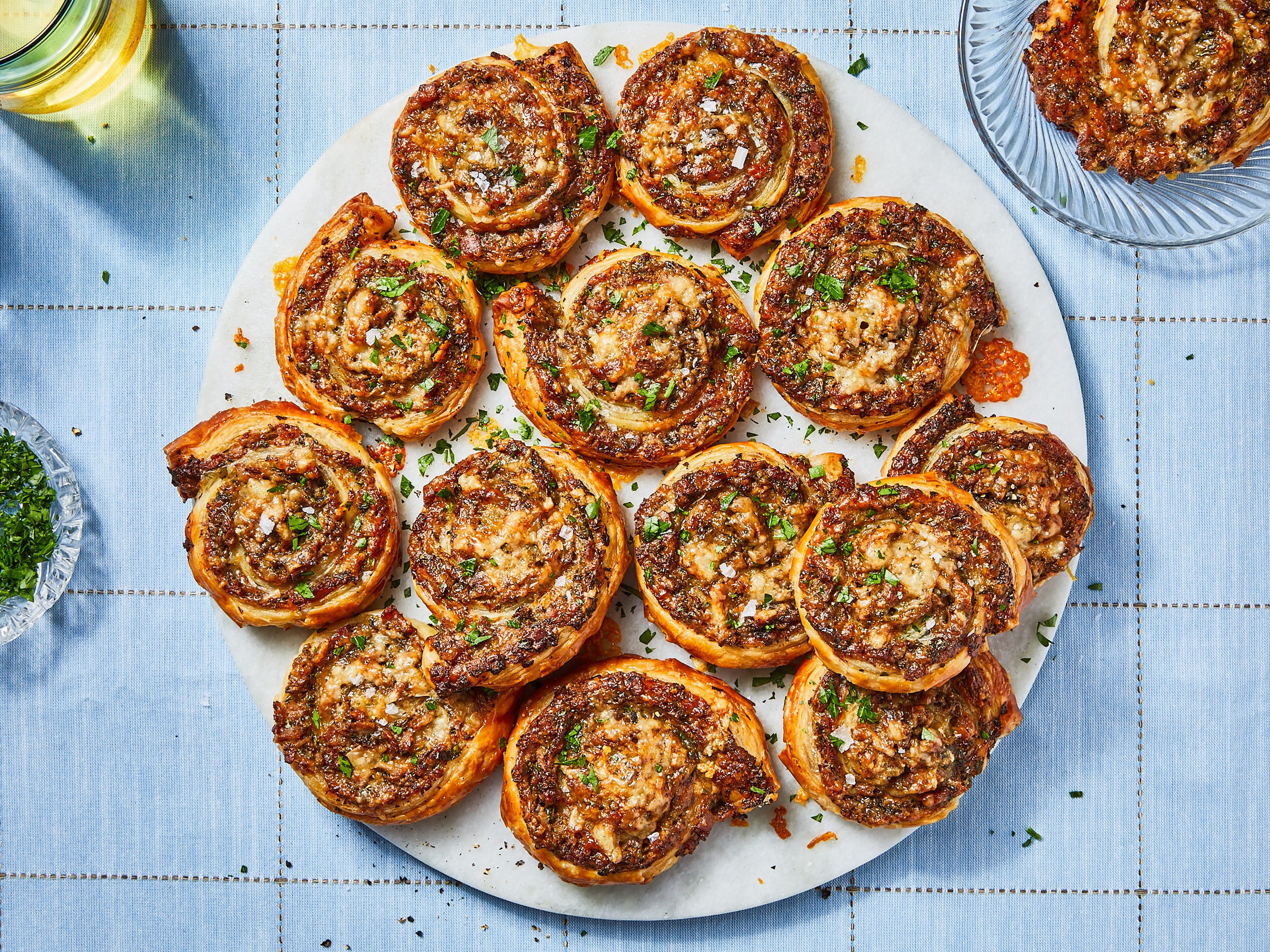 Pinwheels with mushrooms, ham, and cheese