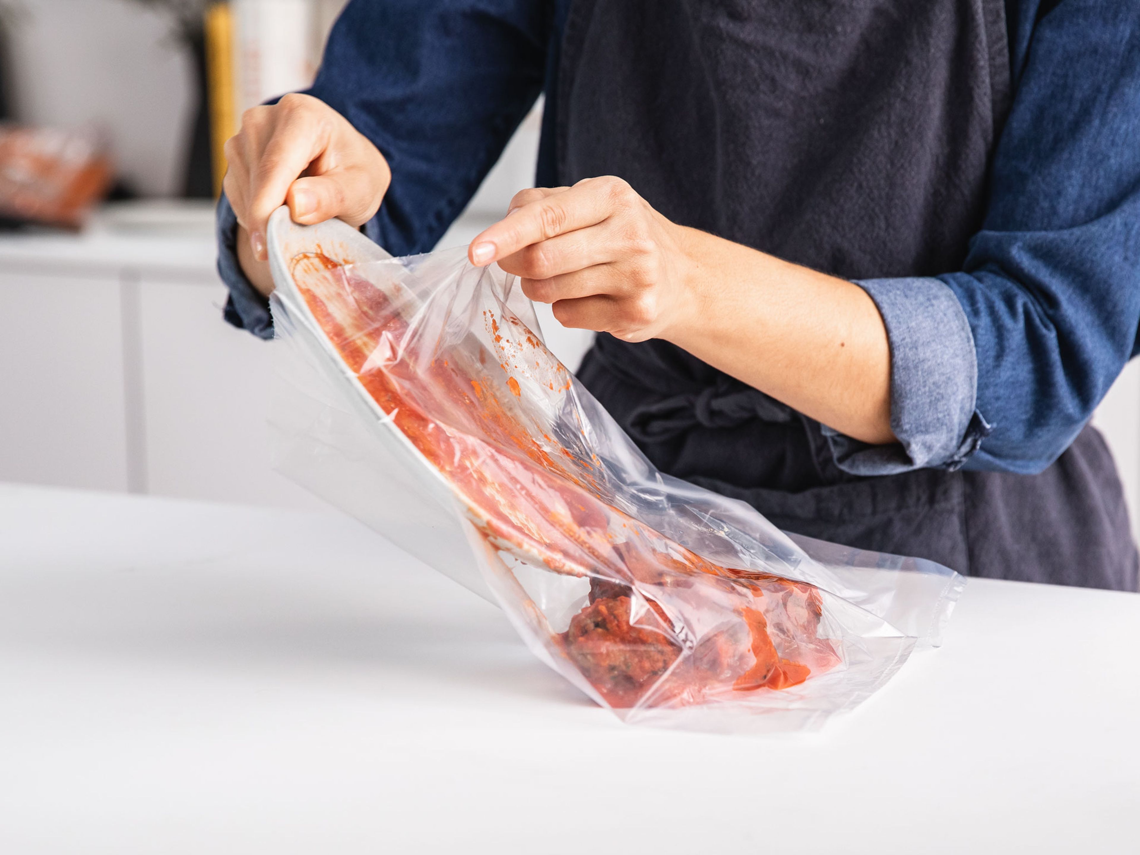 If you have saucy meatballs to freeze, let everything cool then transfer to a freezer bag. Freeze until ready to use.