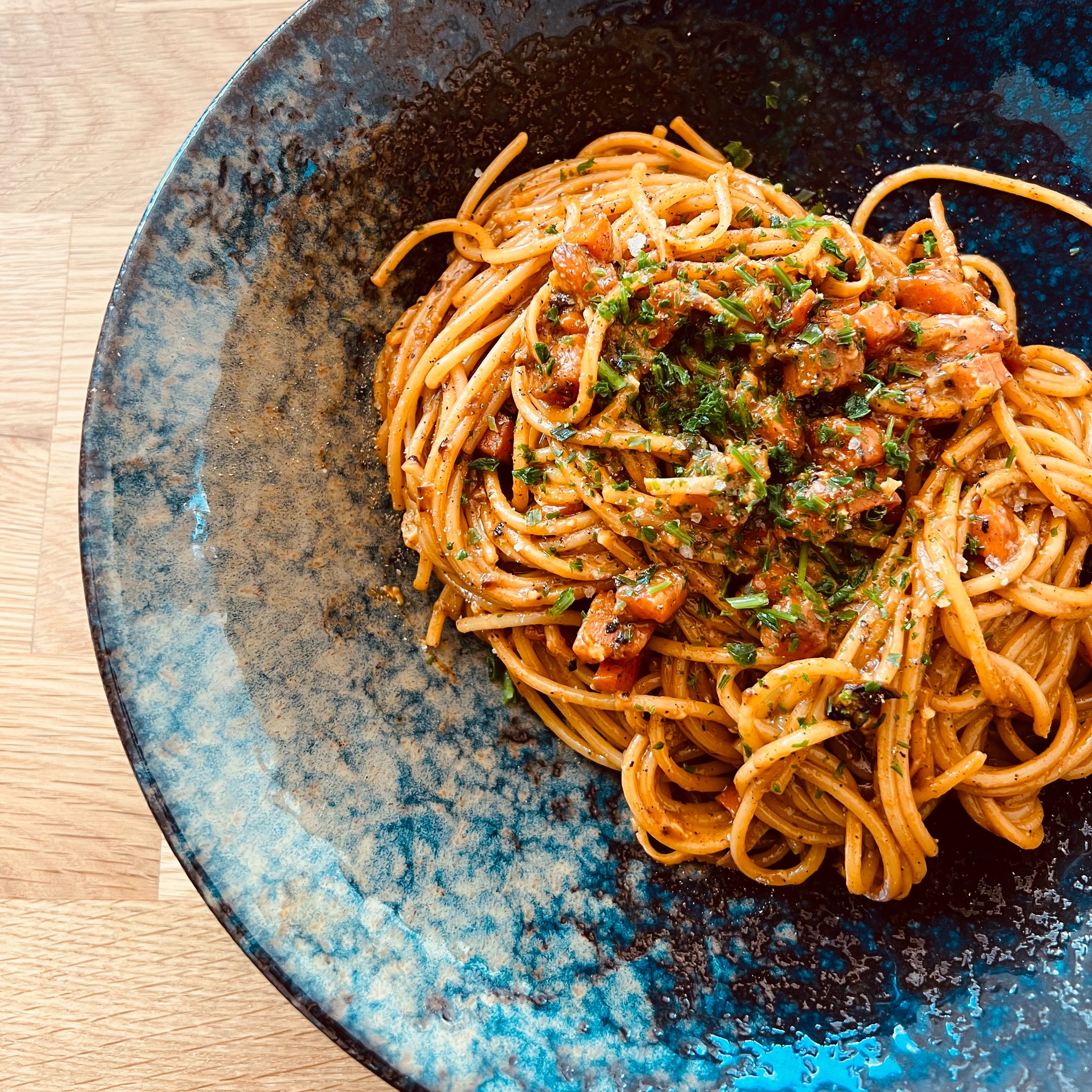 Veggie Carbonara mit gerösteter Karotte Rezept Kitchen Stories