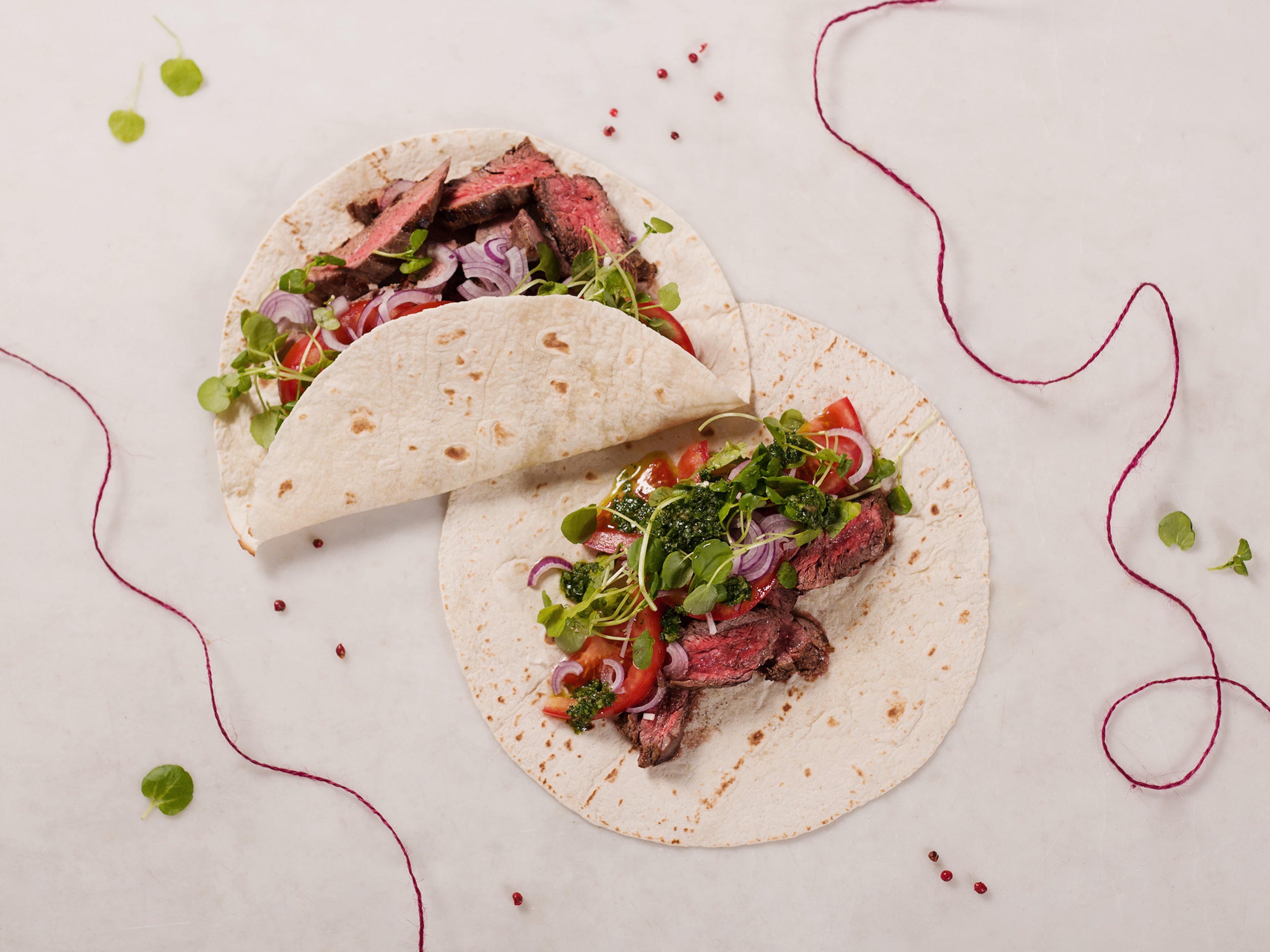 Skirt steak fajitas with chimichurri sauce