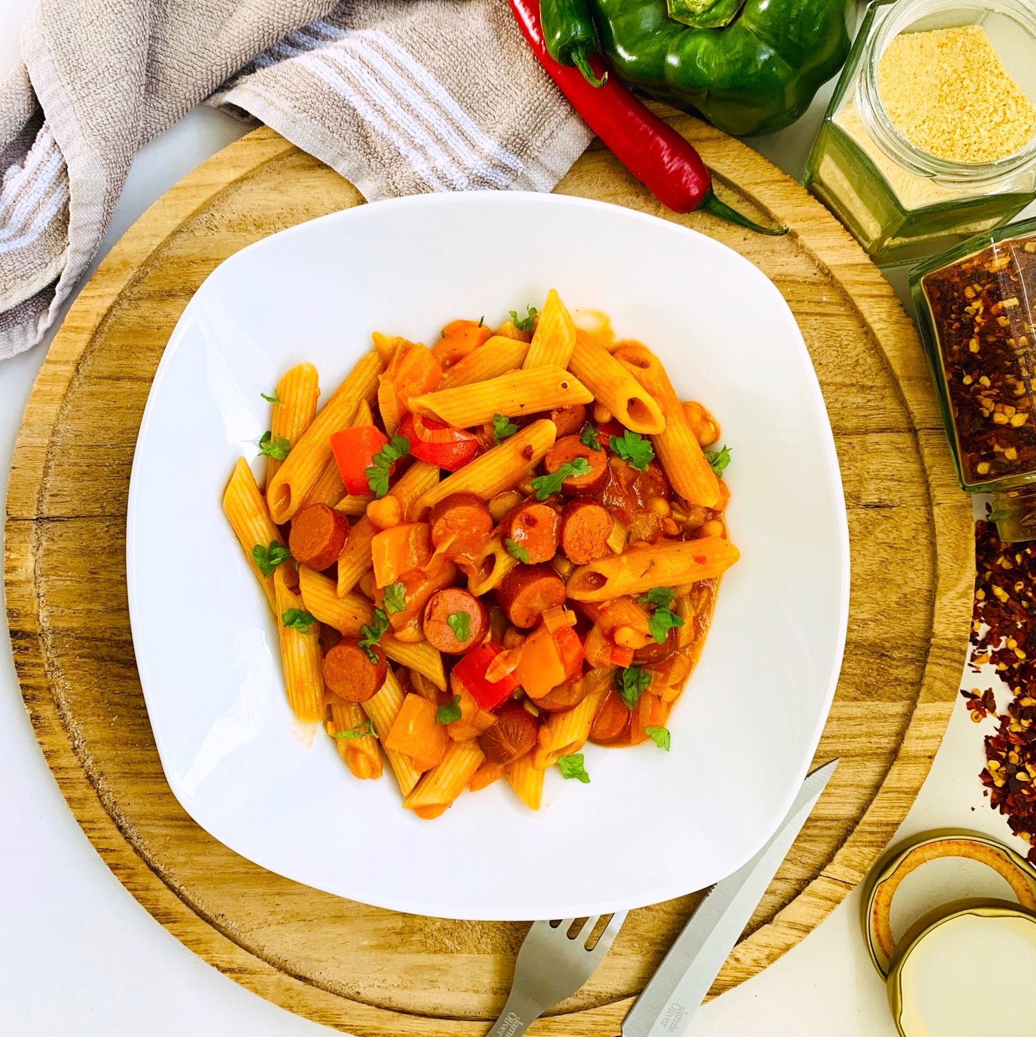 Sausage and bean pasta Recipe Kitchen Stories