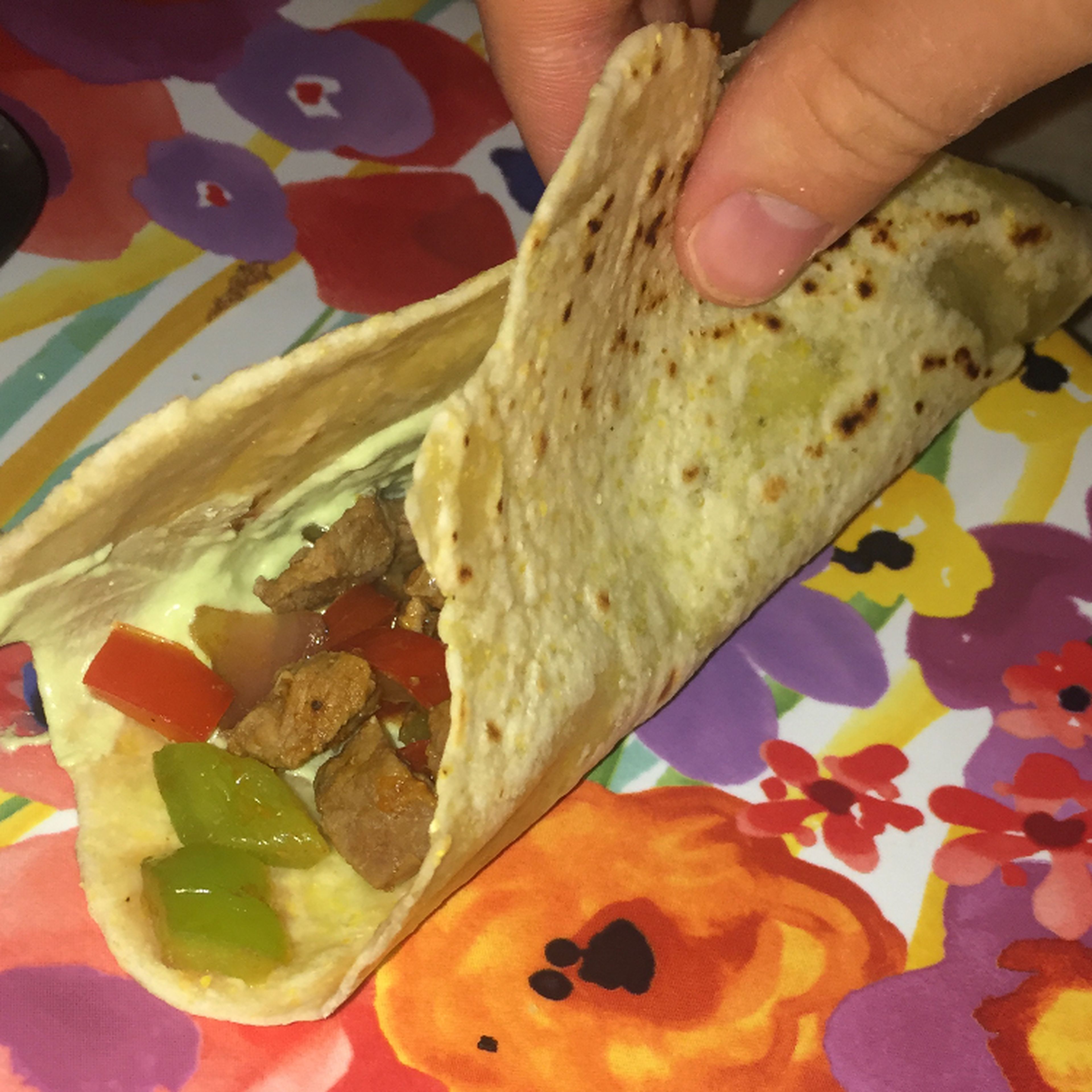enjoy with your favourite filling! (these are steak tacos, but you can make burritos, quesadillas, or even tortilla chips!). I know this picture is pretty ugly, but tacos are never ugly, right?