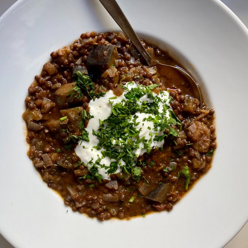 Spicy lentil and eggplant stew