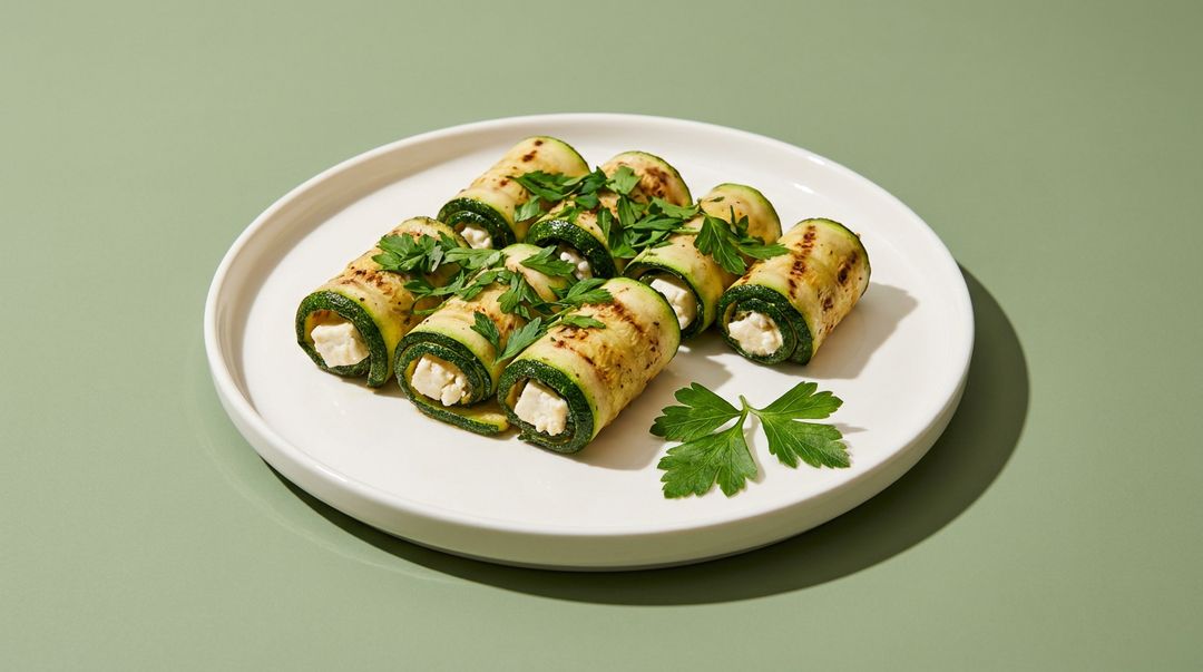 Gebackene Zucchini-Röllchen mit Feta und Oregano