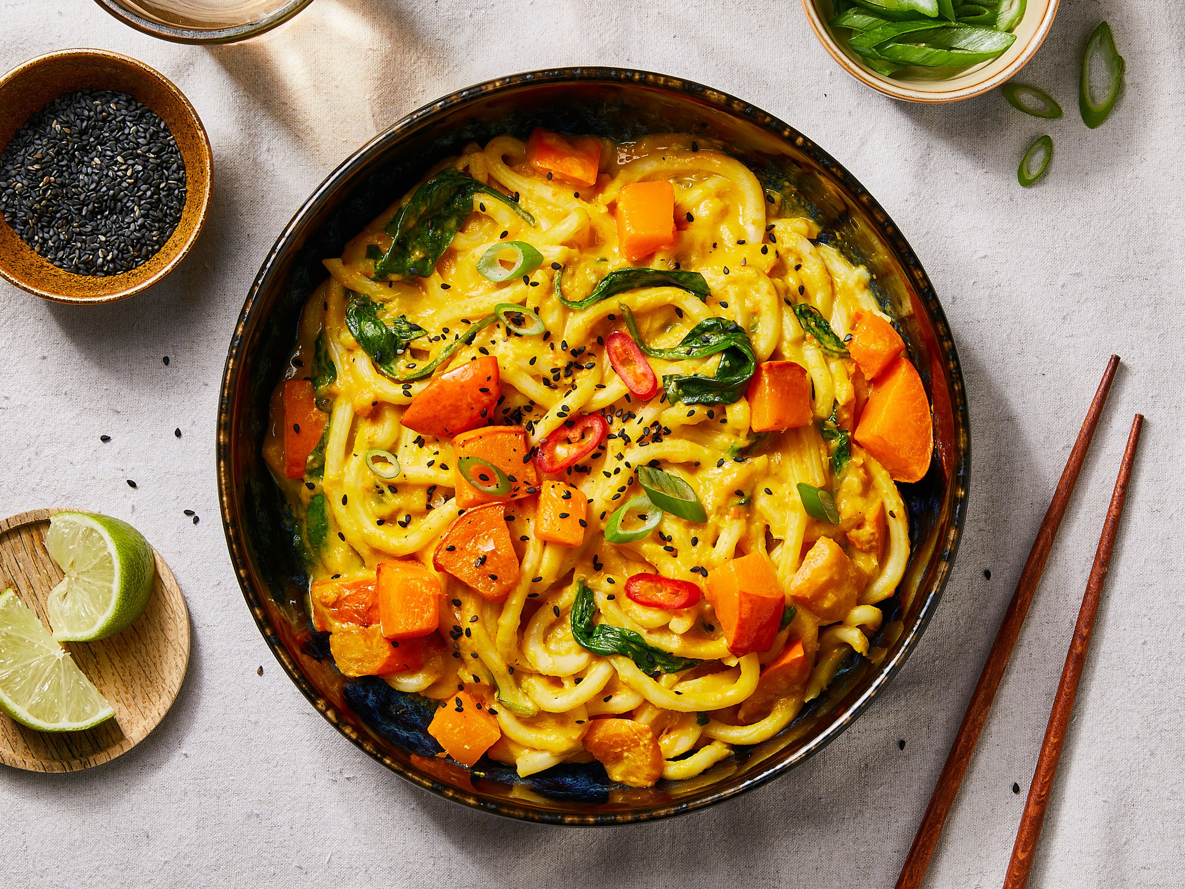 Creamy pumpkin curry udon