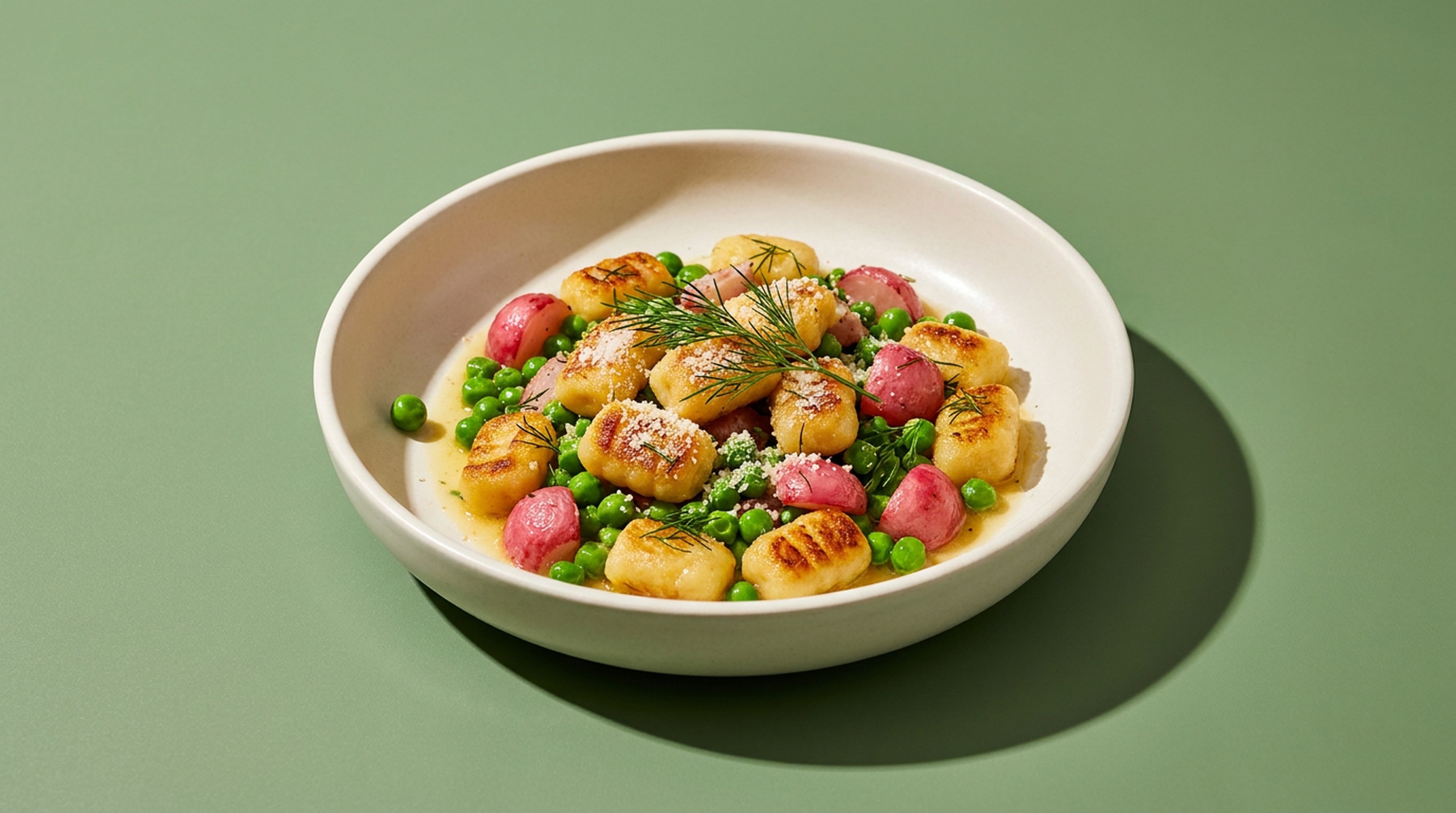 Gebratene Gnocchi mit Radieschen und Erbsen in Zitronenbutter