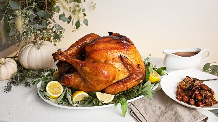 Lemon-thyme roast turkey with pearl onions and pan gravy