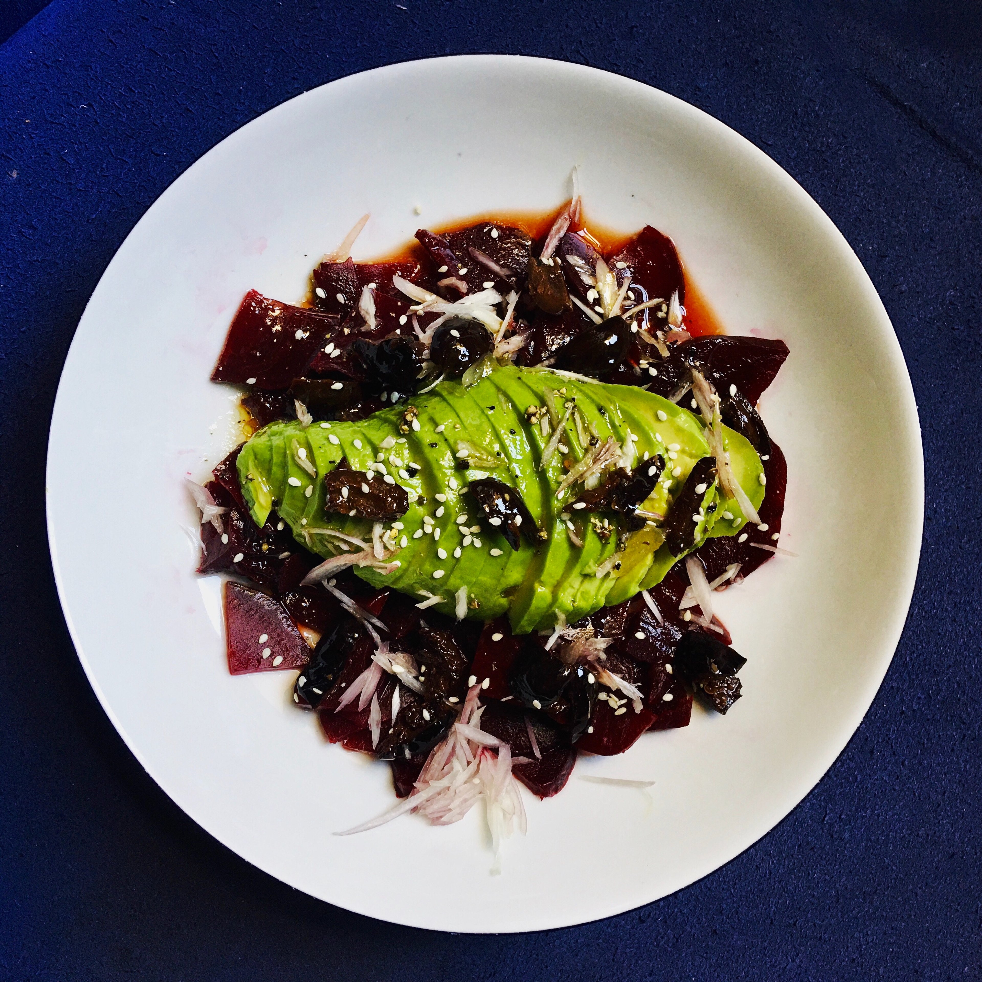 Red beet avocado salad