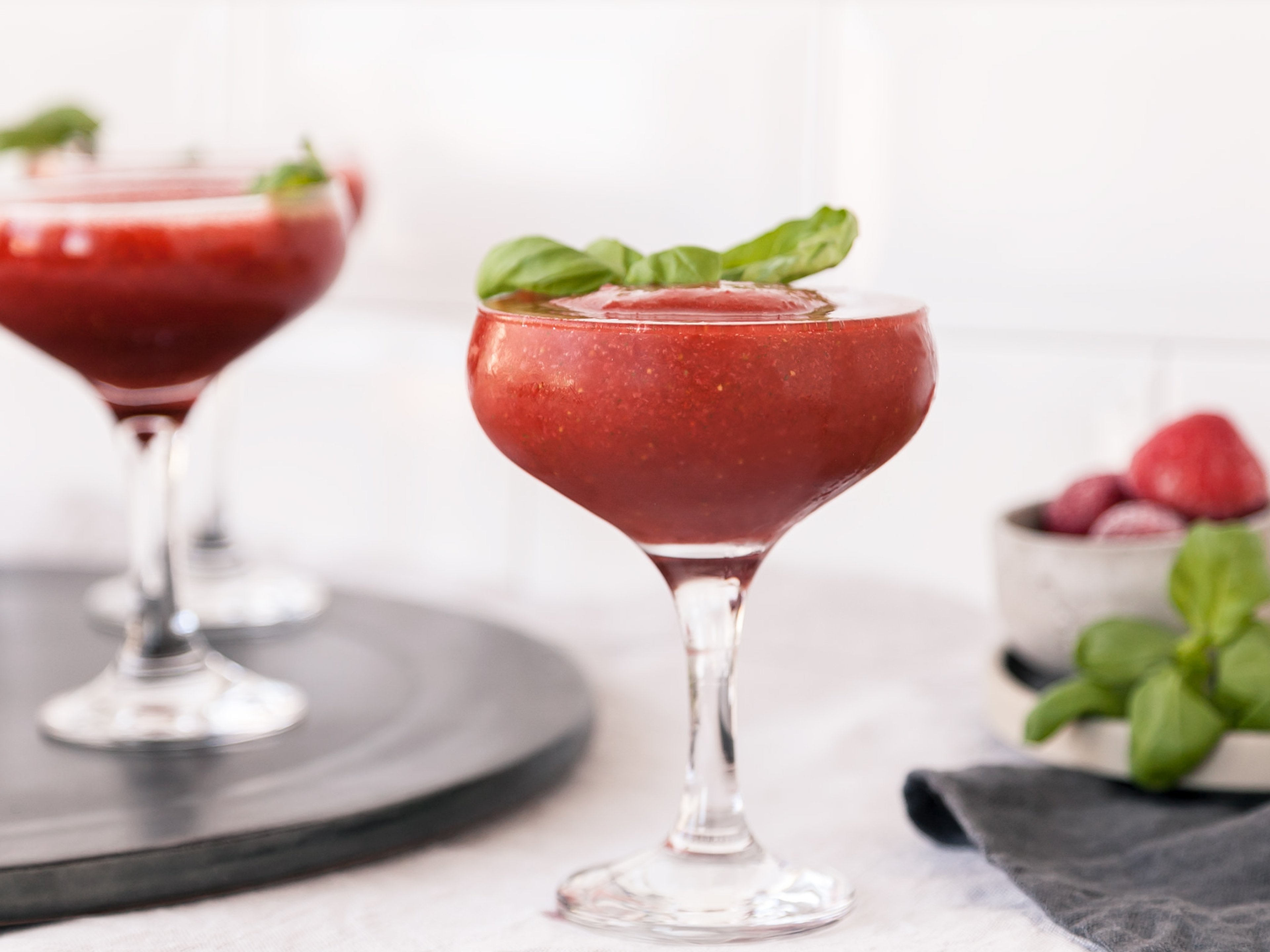 Strawberry basil frozen daiquiris