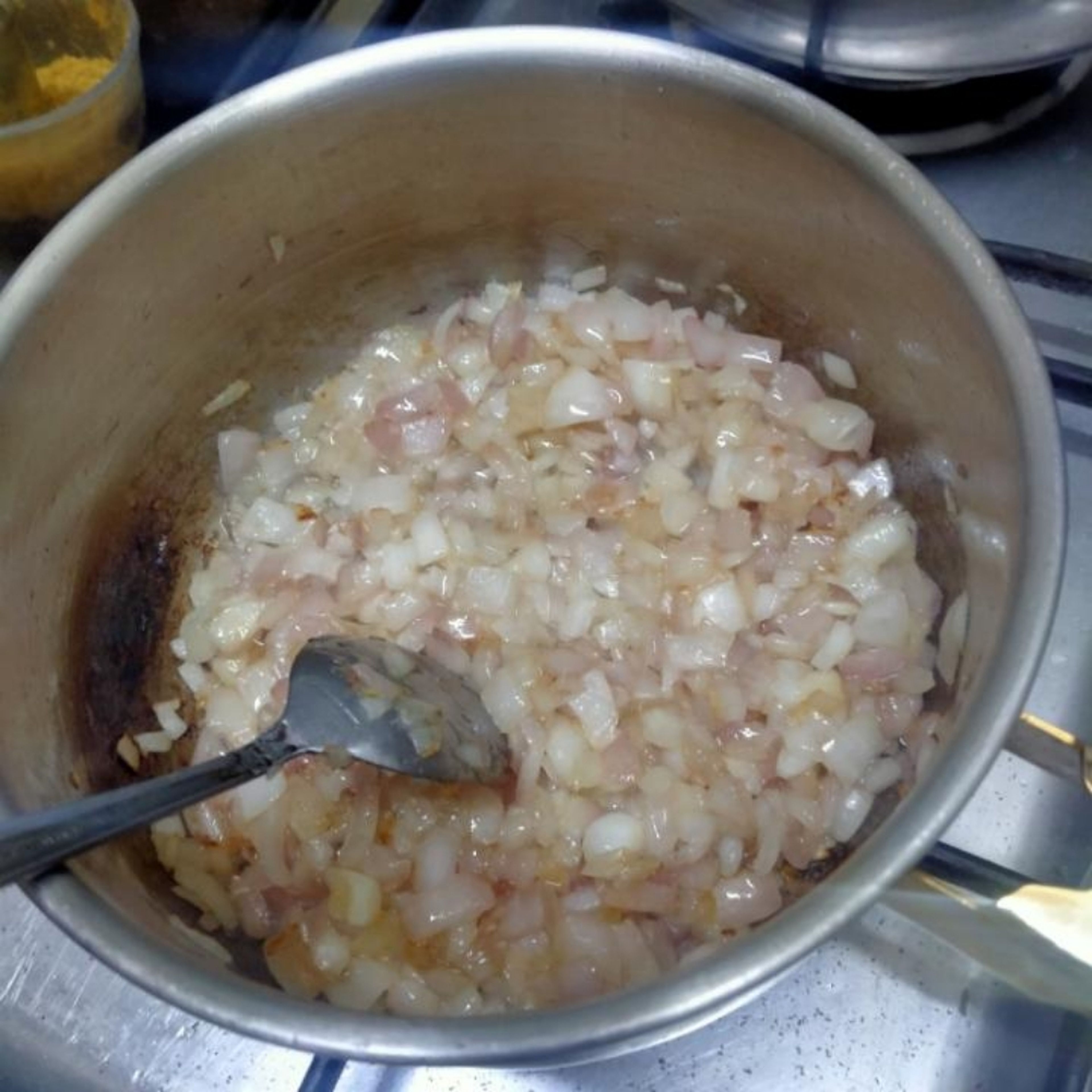 chop one large onion or 2 medium and stir with oil until it gets soft