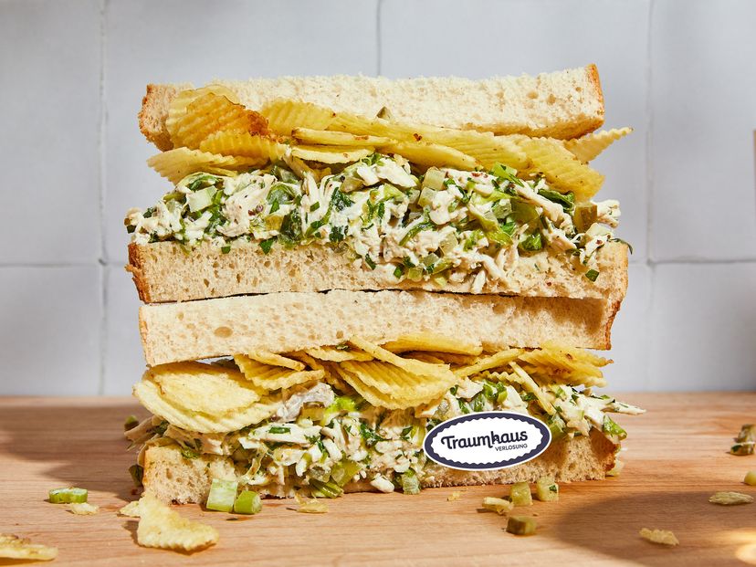 Chicken salad sandwich with potato chip crunch