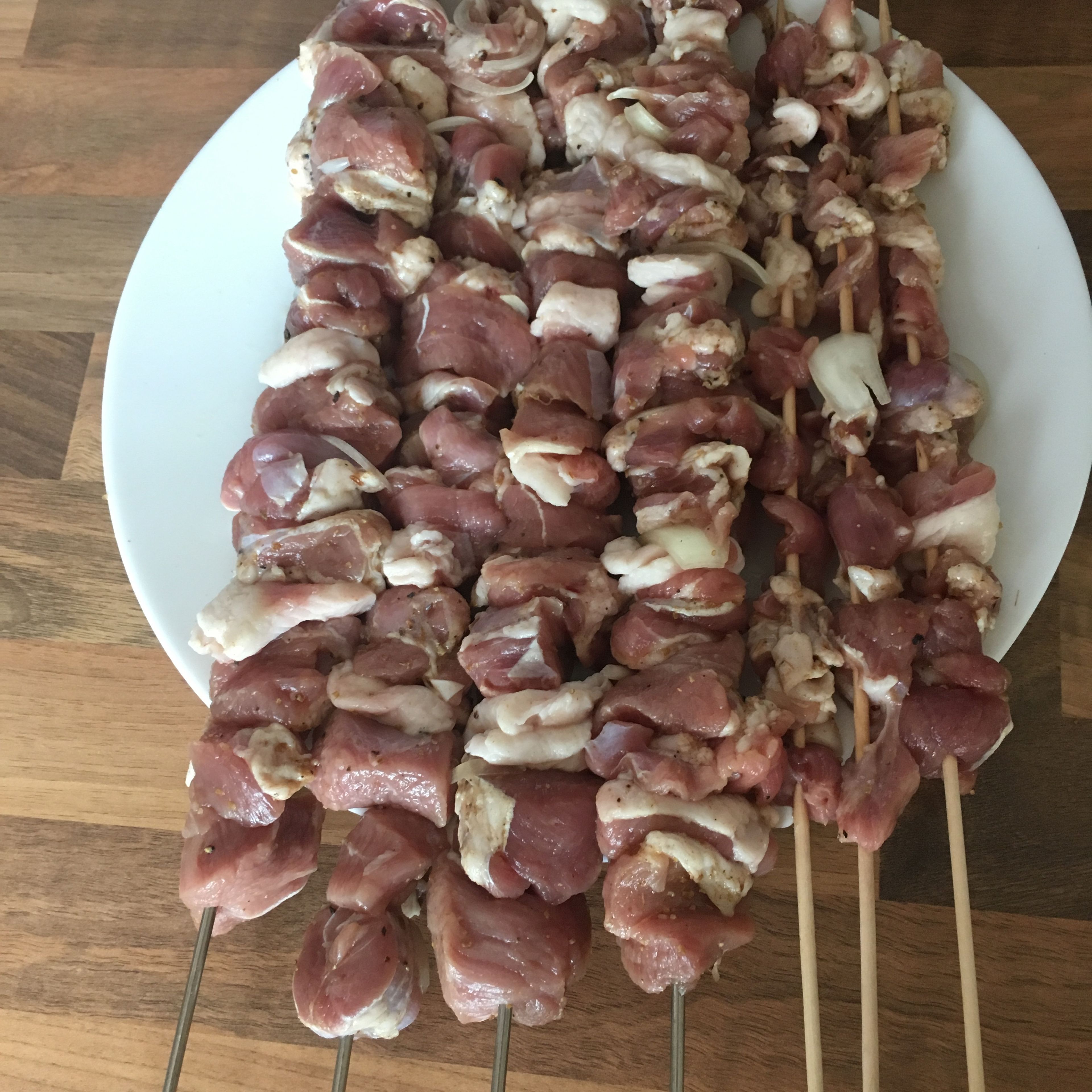 Tread the lamb cubes onto the skewers.