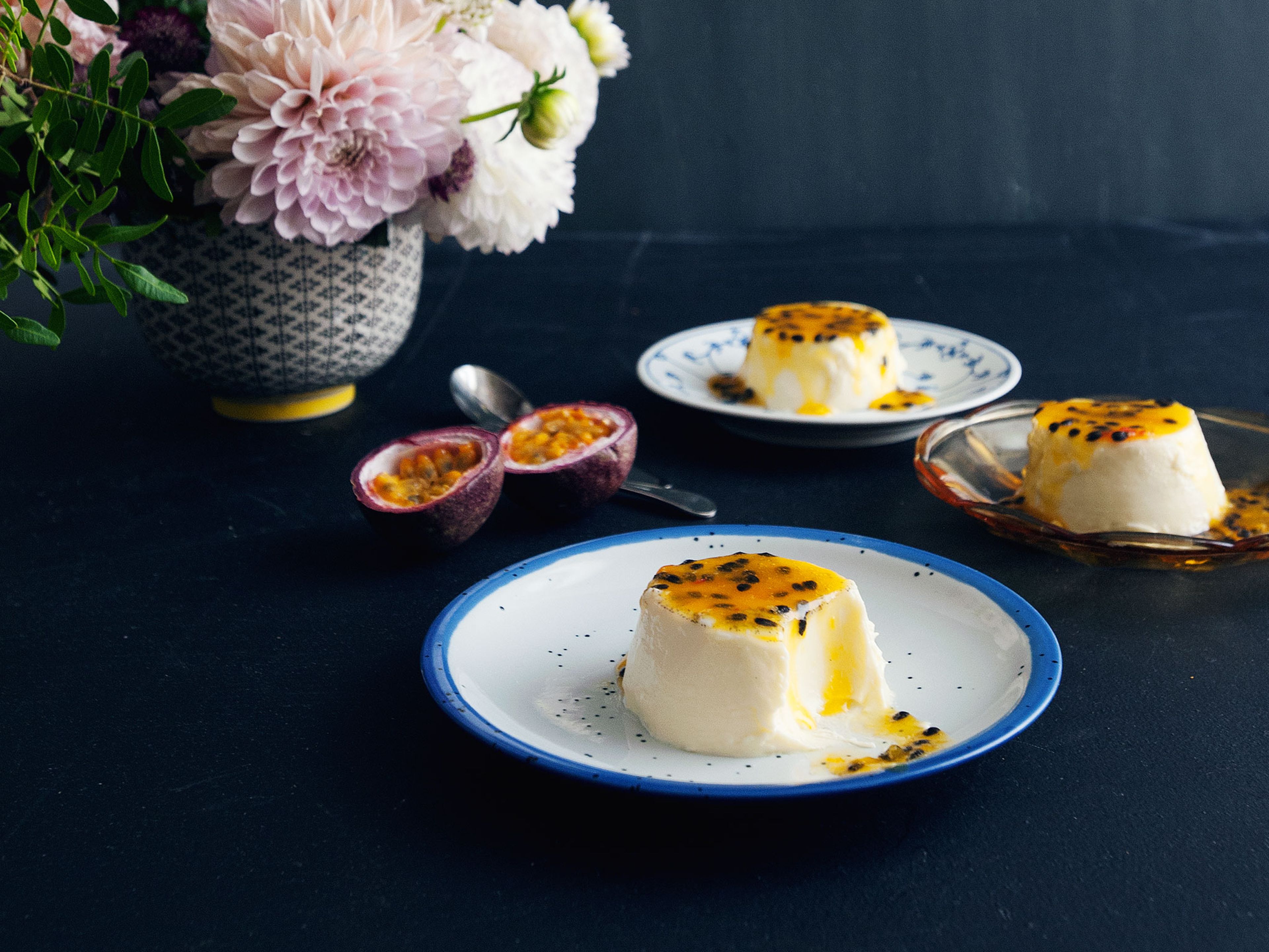 Panna cotta with passion fruit sauce