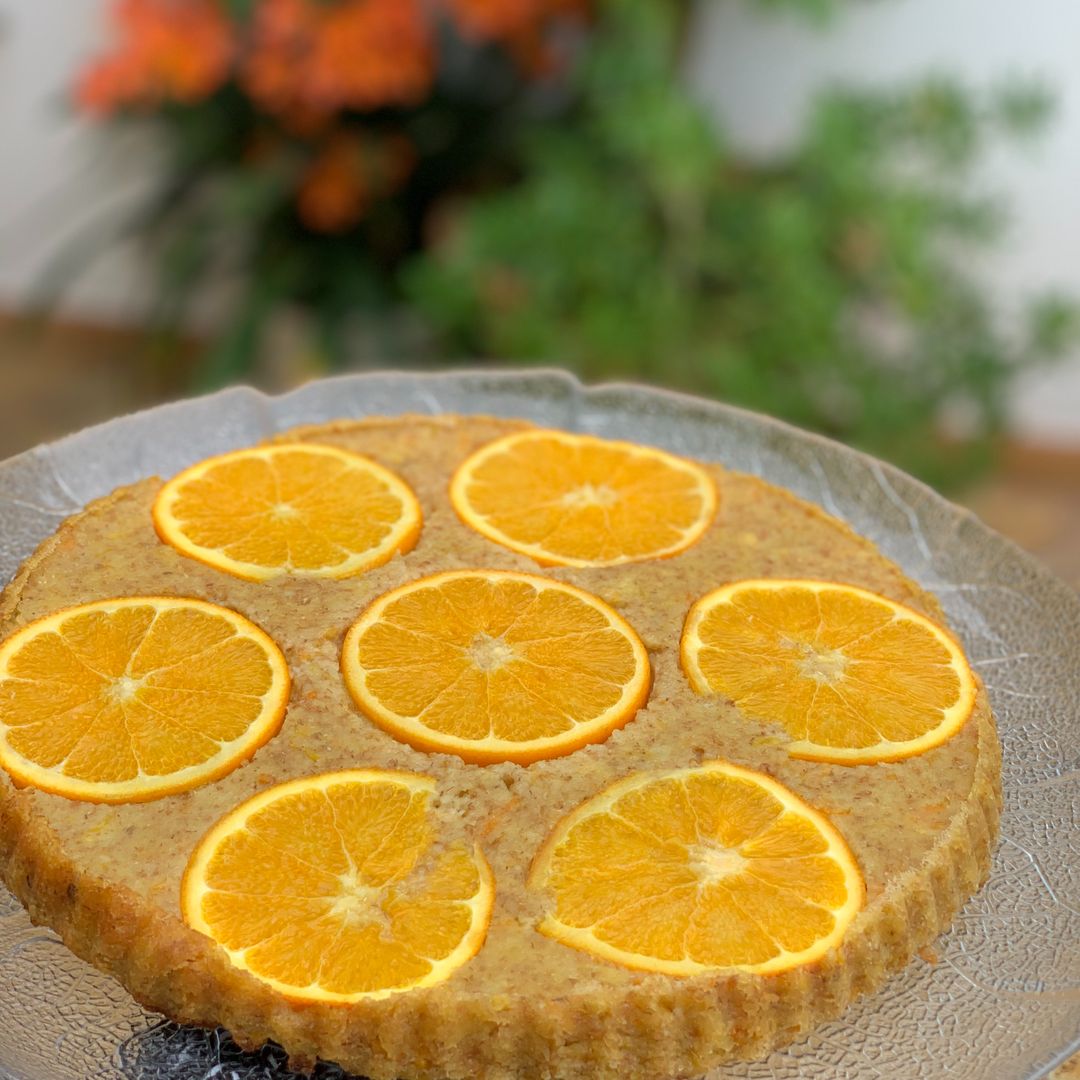 Mallorquinische Orangen-Mandel Tarte, vegan& zuckerfrei