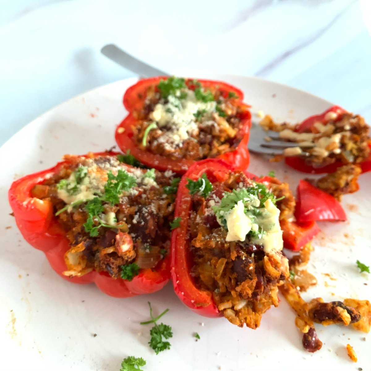 Kidney bean ‘mince’ Stuffed Peppers Recipe Kitchen Stories