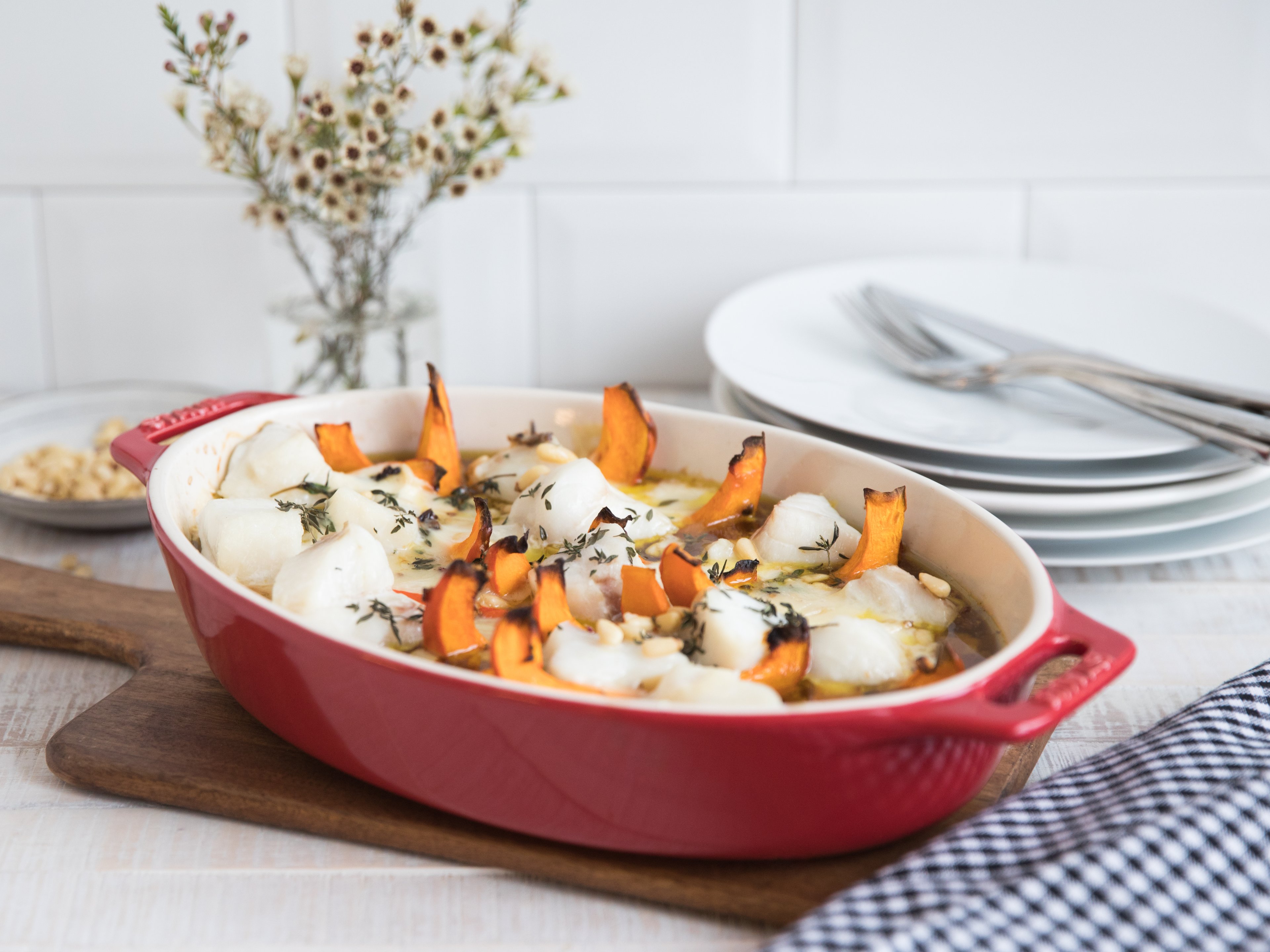 Fish gratin with pumpkin and taleggio