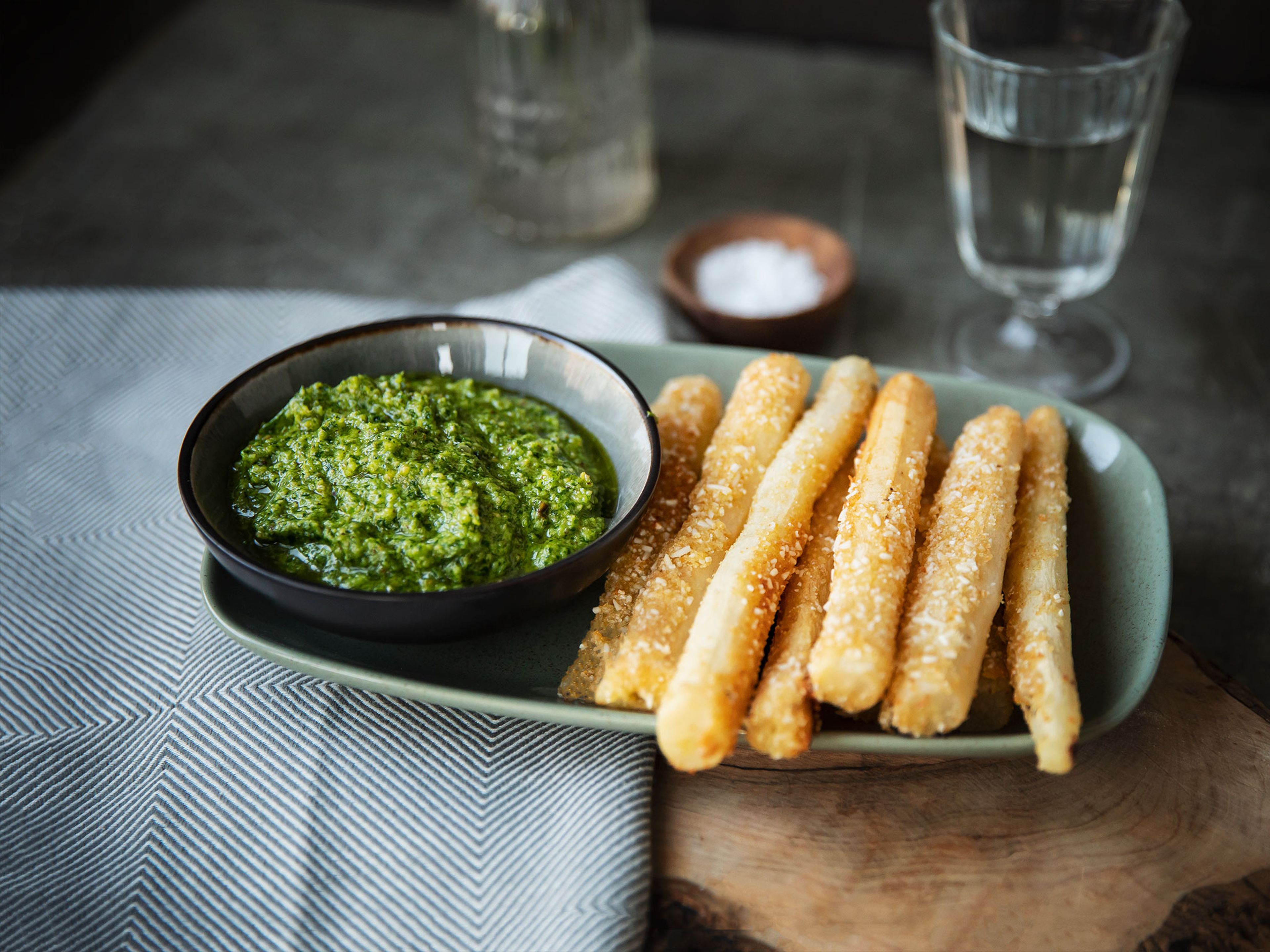 Black salsify fries with hazelnut gremolata