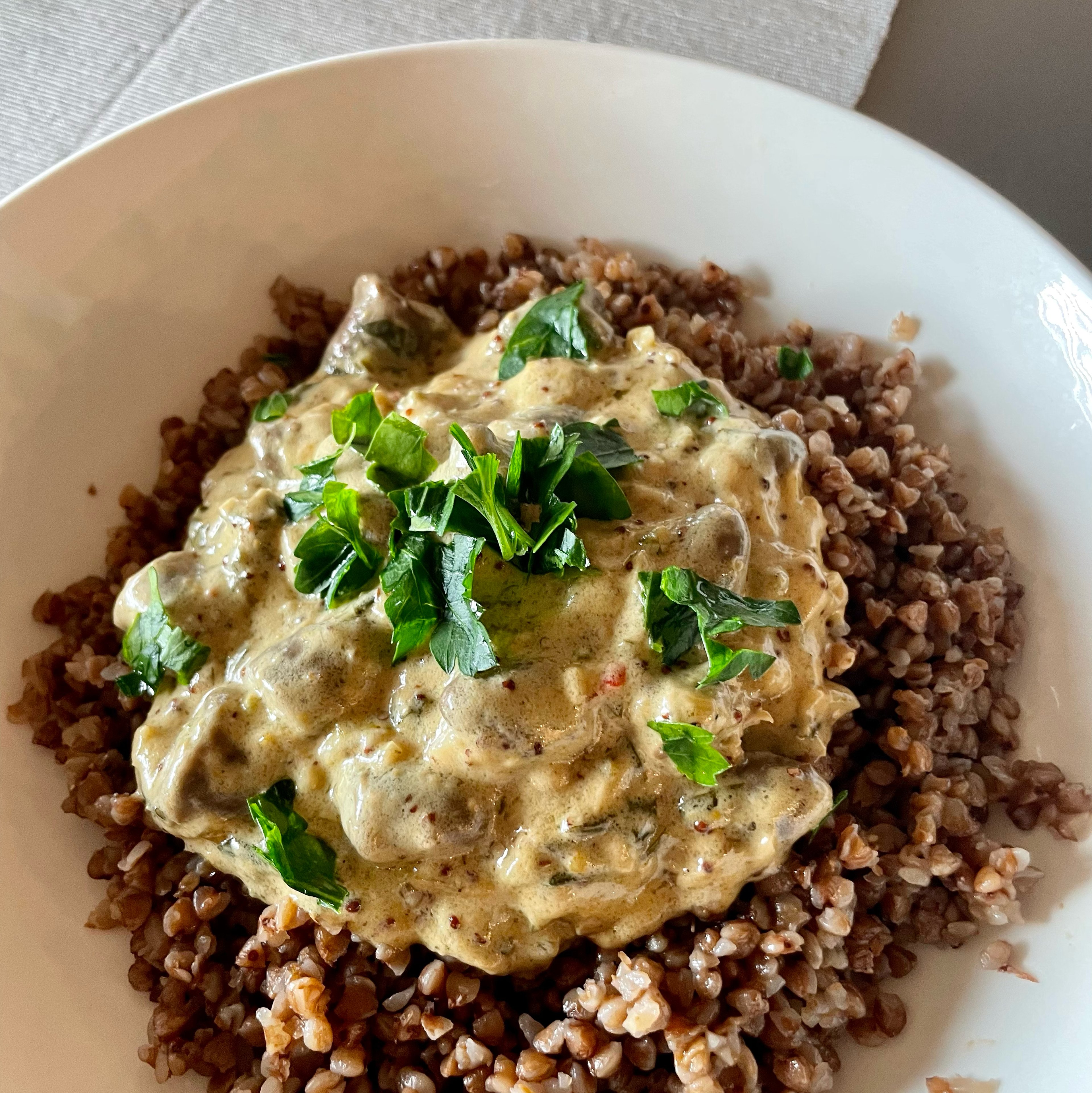 Chicken hearts with buckwheat