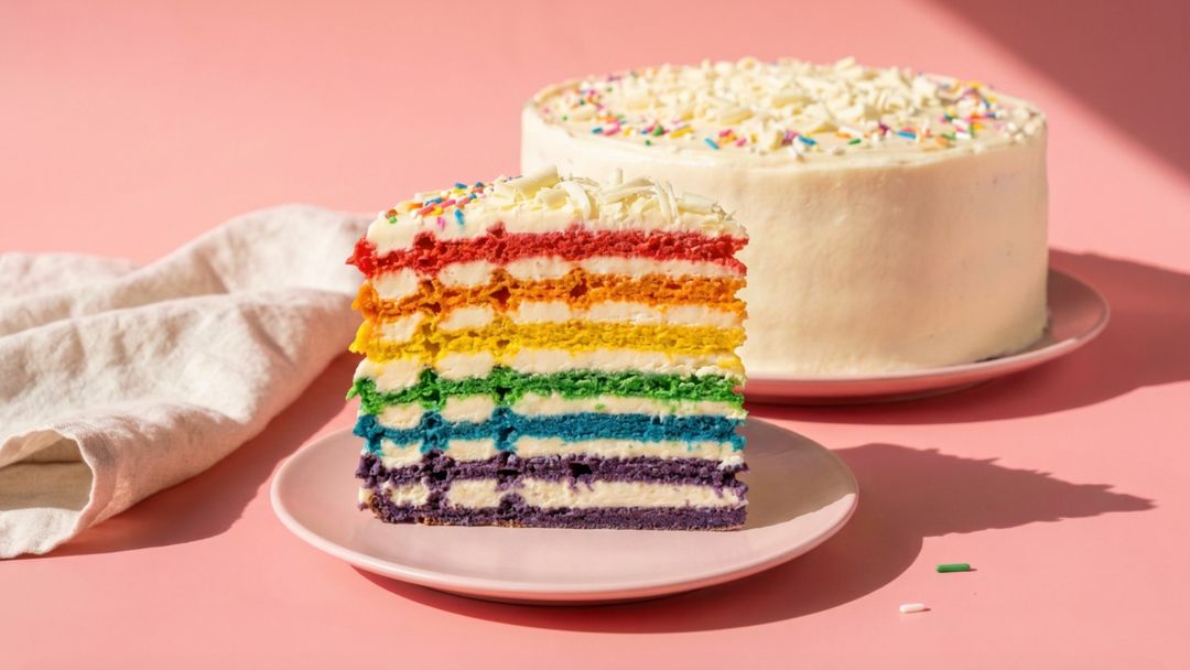 Bunte Waffeltorte mit weißer Schokoladencreme