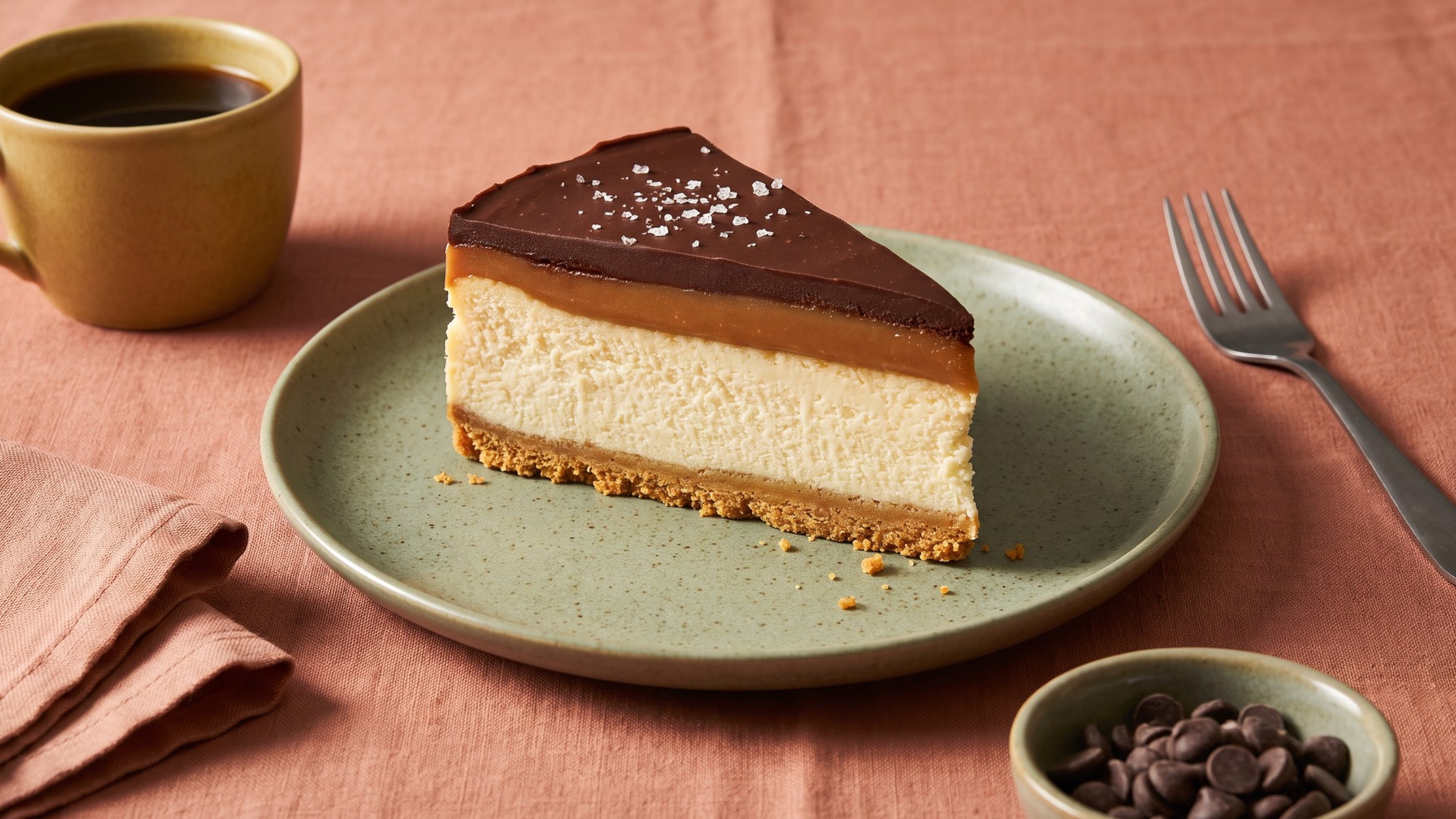 Millionaire's Cheesecake mit Schokoglasur und Karamellschicht
