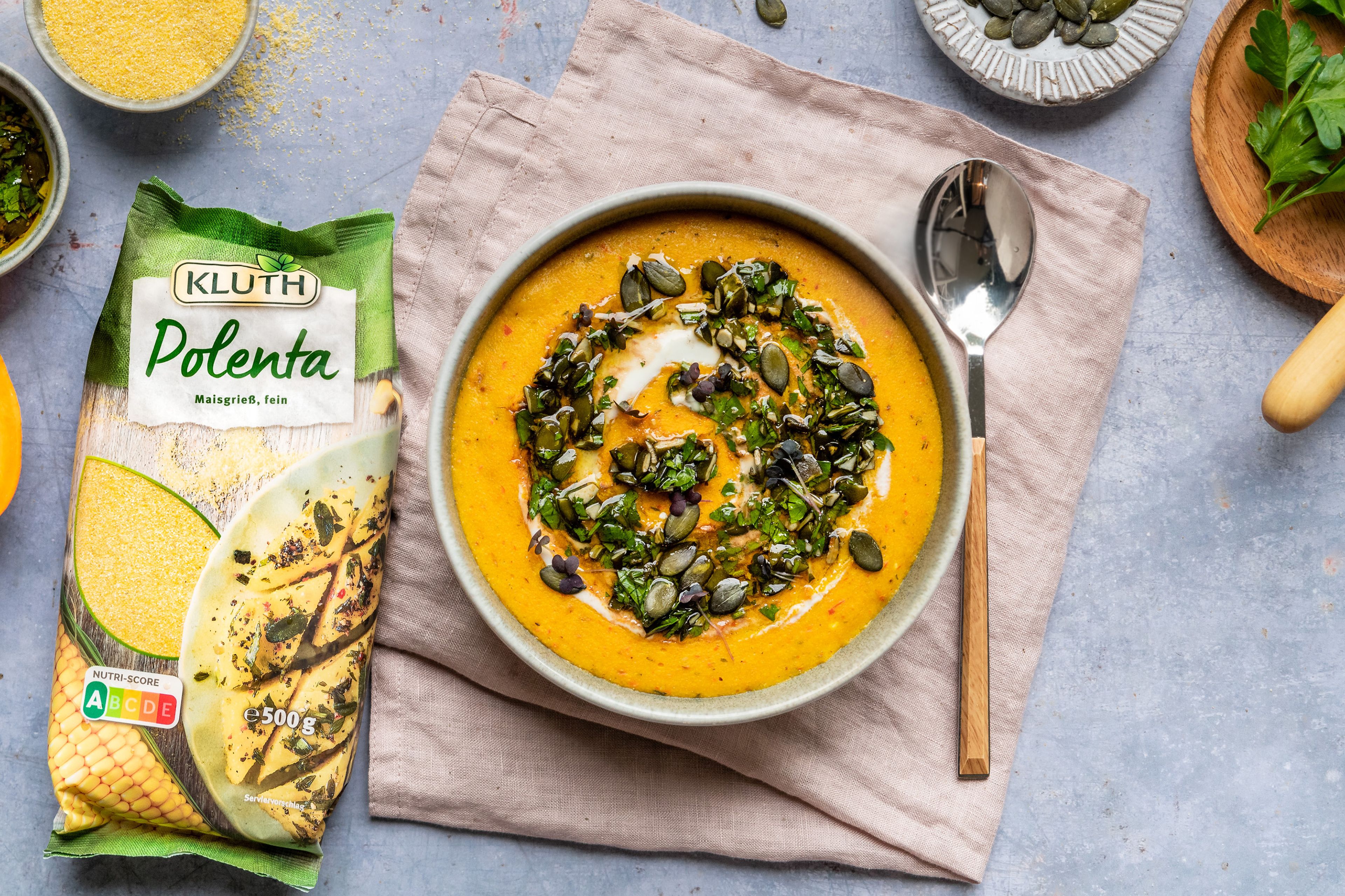 Kürbispolenta mit würziger Gremolata