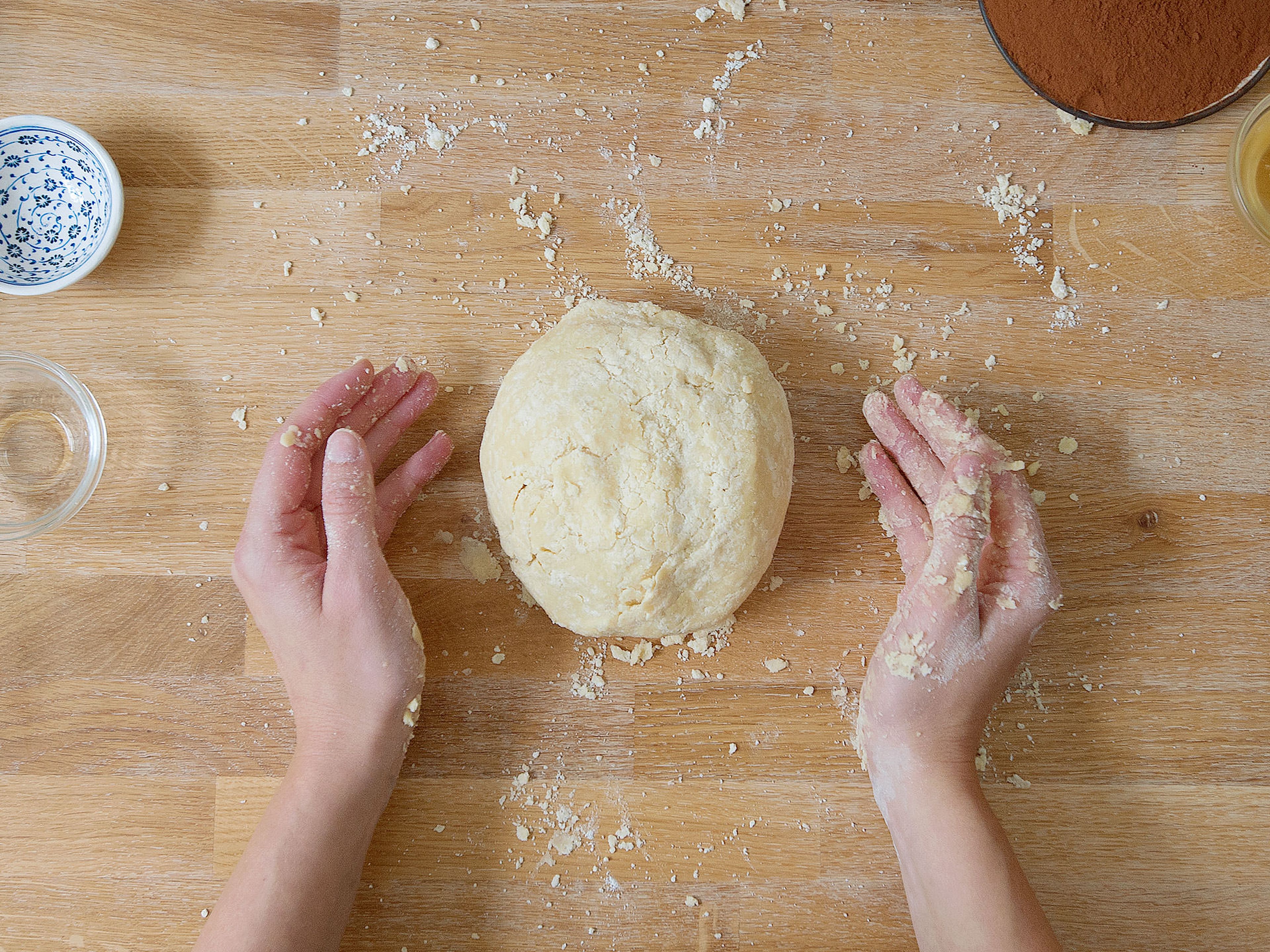 In a large bowl, combine spelt flour, some of the margarine, some of the rice syrup, vodka, and salt until dough is smooth and uniform in consistency. Wrap dough in plastic wrap and transfer to refrigerator. Allow to set for approx. 30 min.