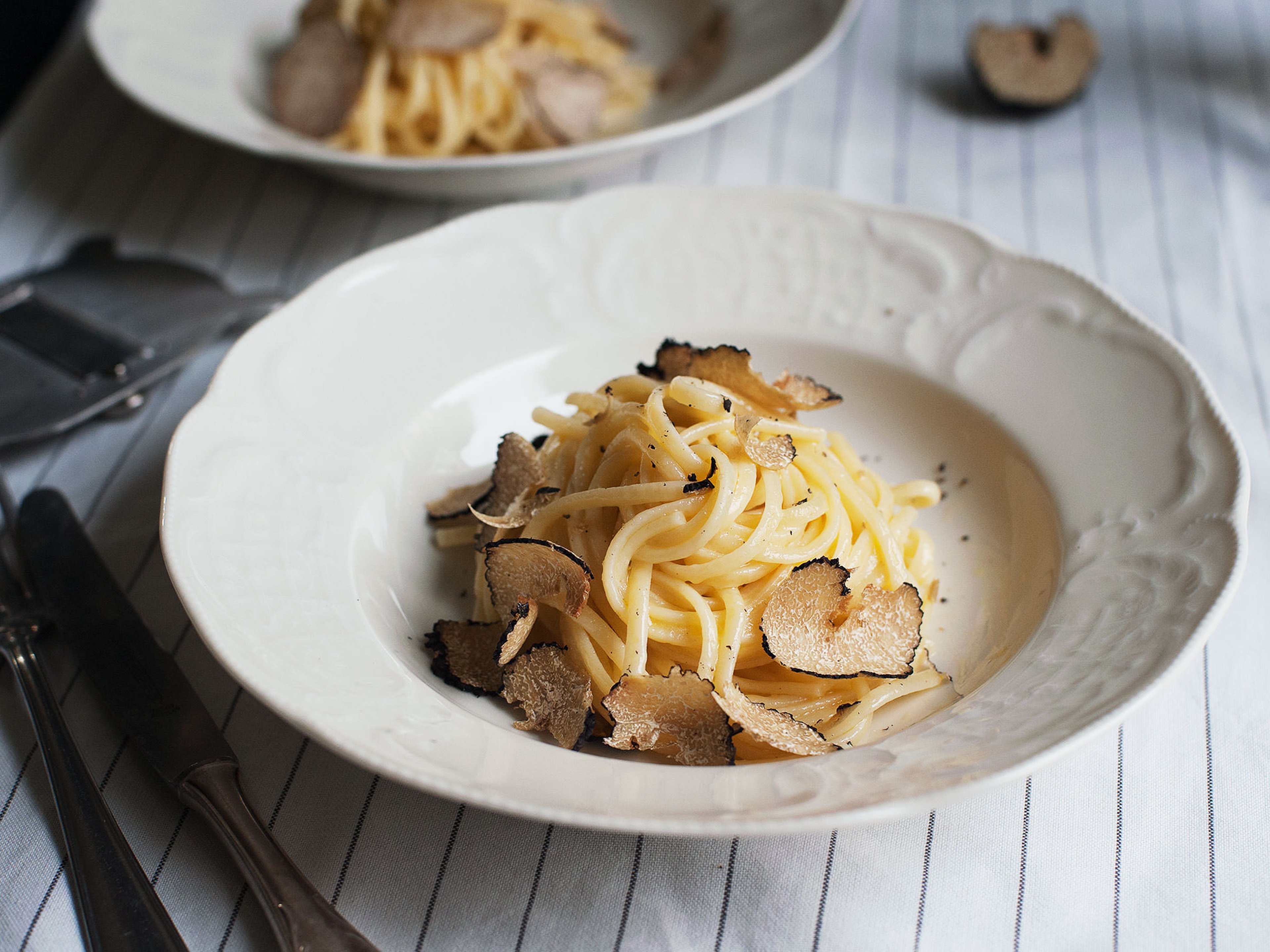 Simple pasta with fresh black truffle