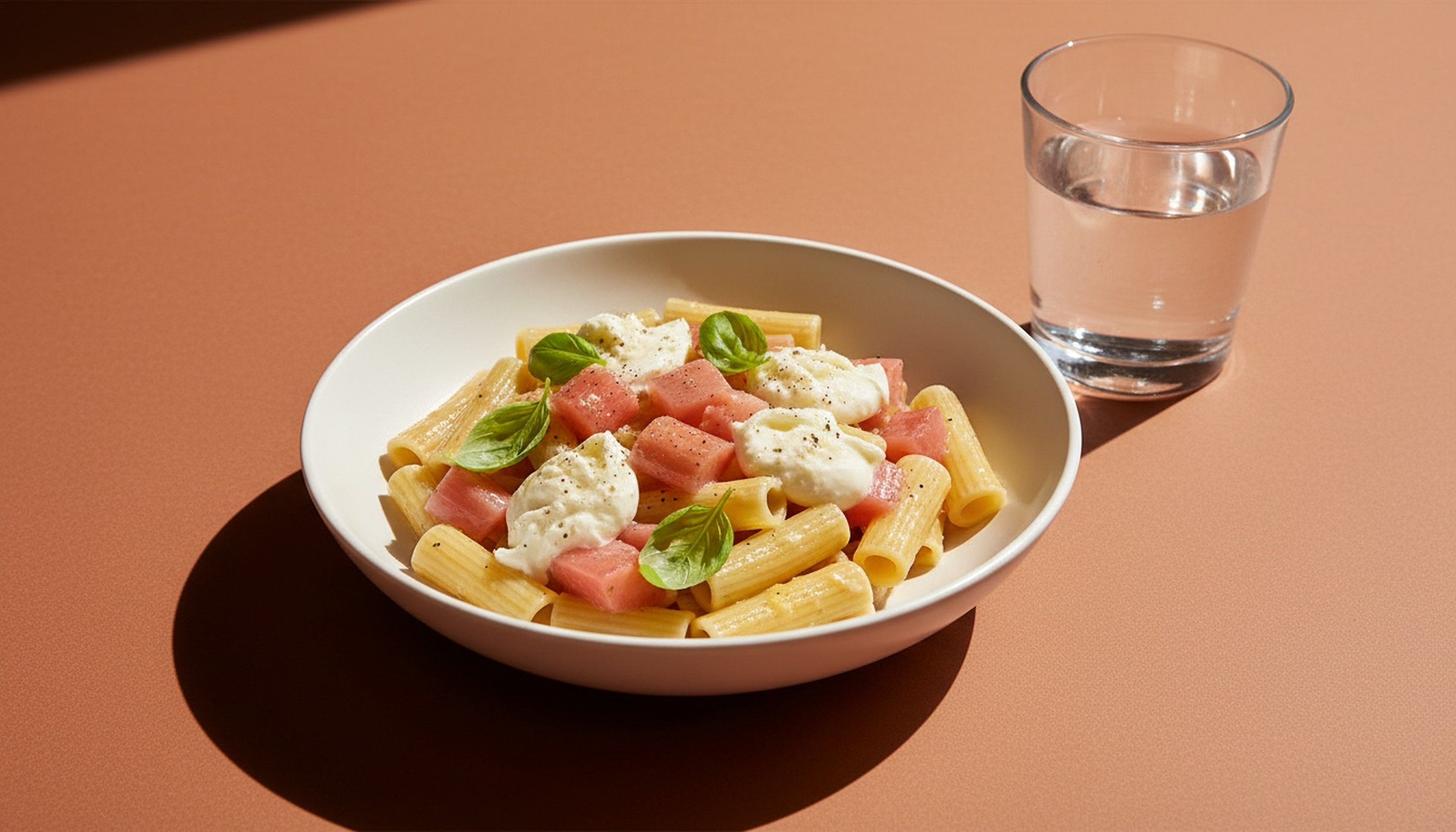 Herzhafte Pasta mit Rhabarber und cremiger Burrata