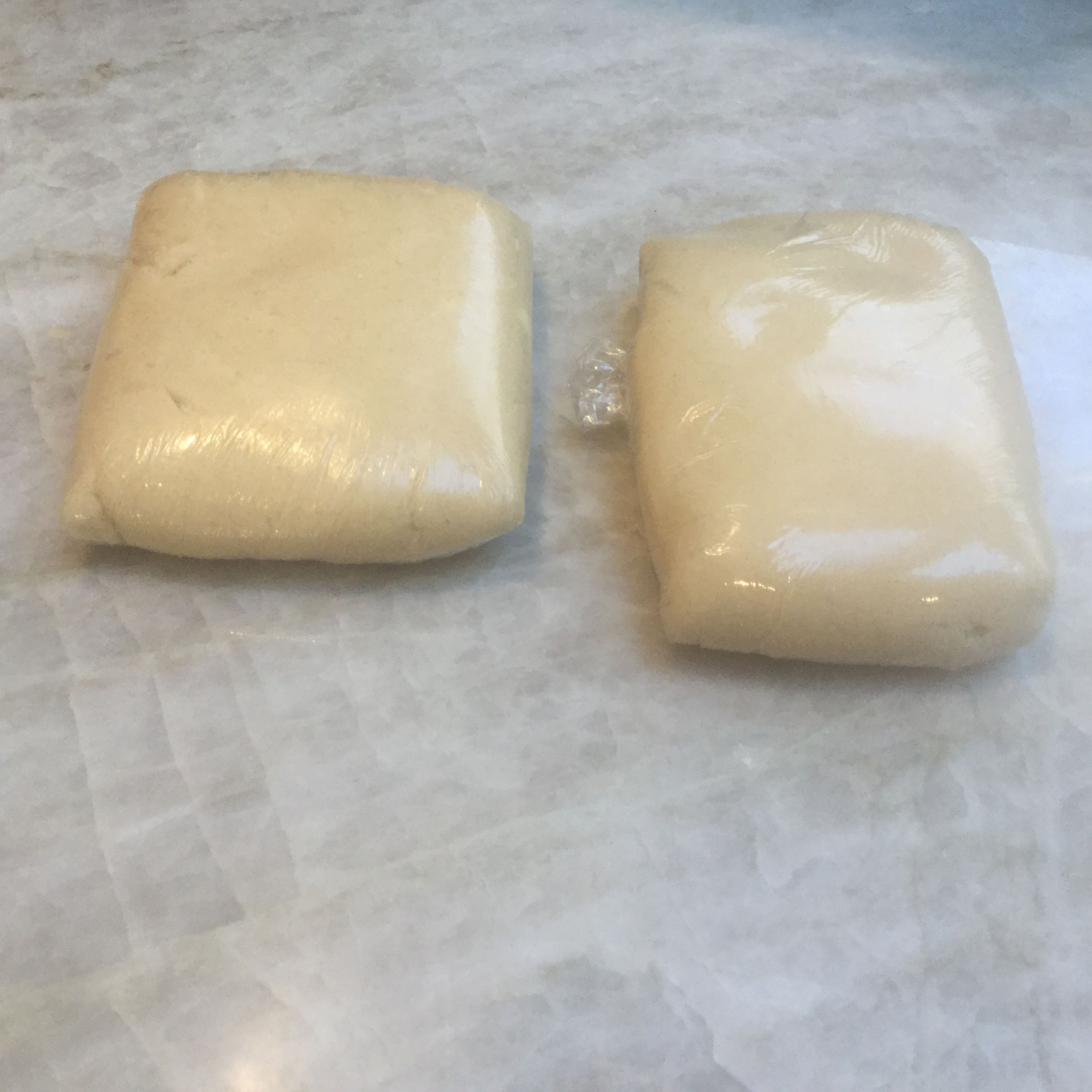 Split the dough in two. Wrap each half in plastic wrap, and let it chill in the fridge for it least one hour.