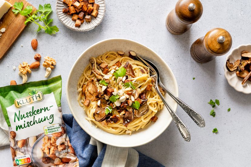 Steinpilz-Carbonara mit Tofuspeck
