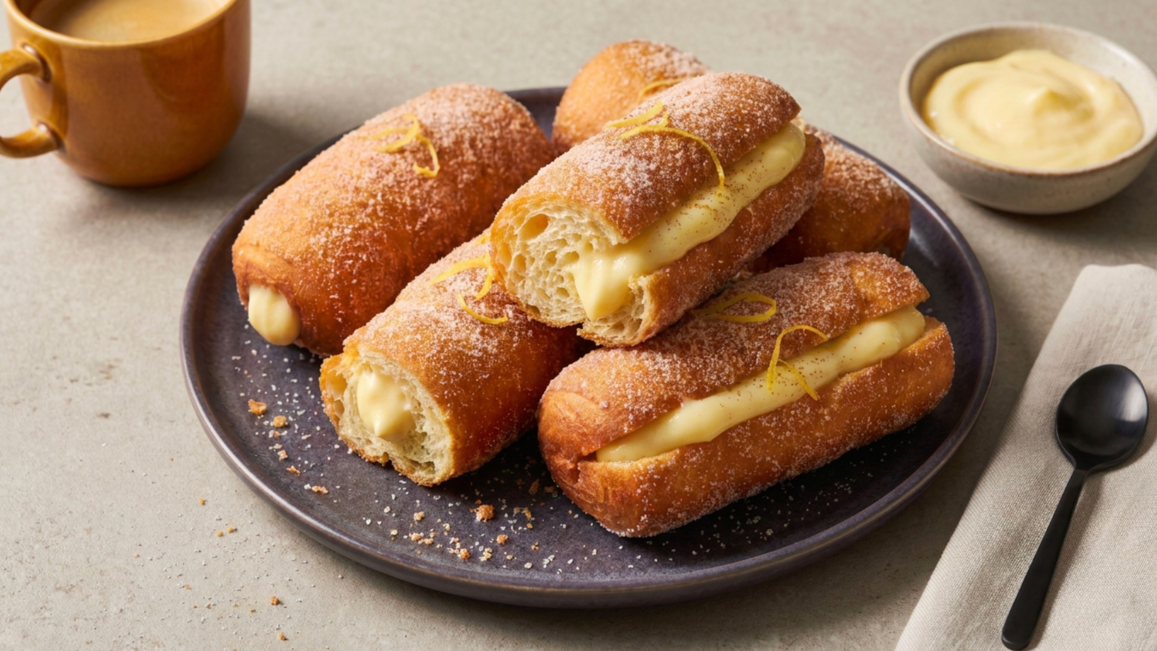 Spanische Xuxos de Crema: frittiertes Hefegebäck mit Vanillecreme