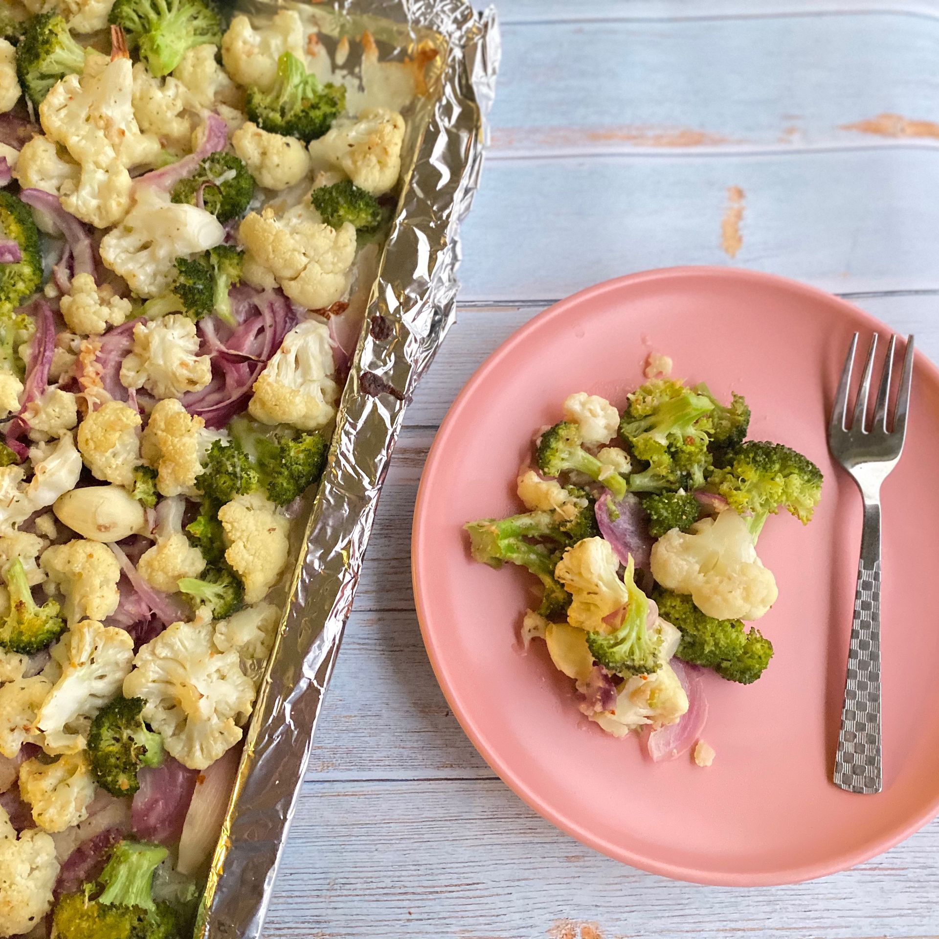 Roasted Broccoli and Cauliflower with garlic Recipe Kitchen Stories