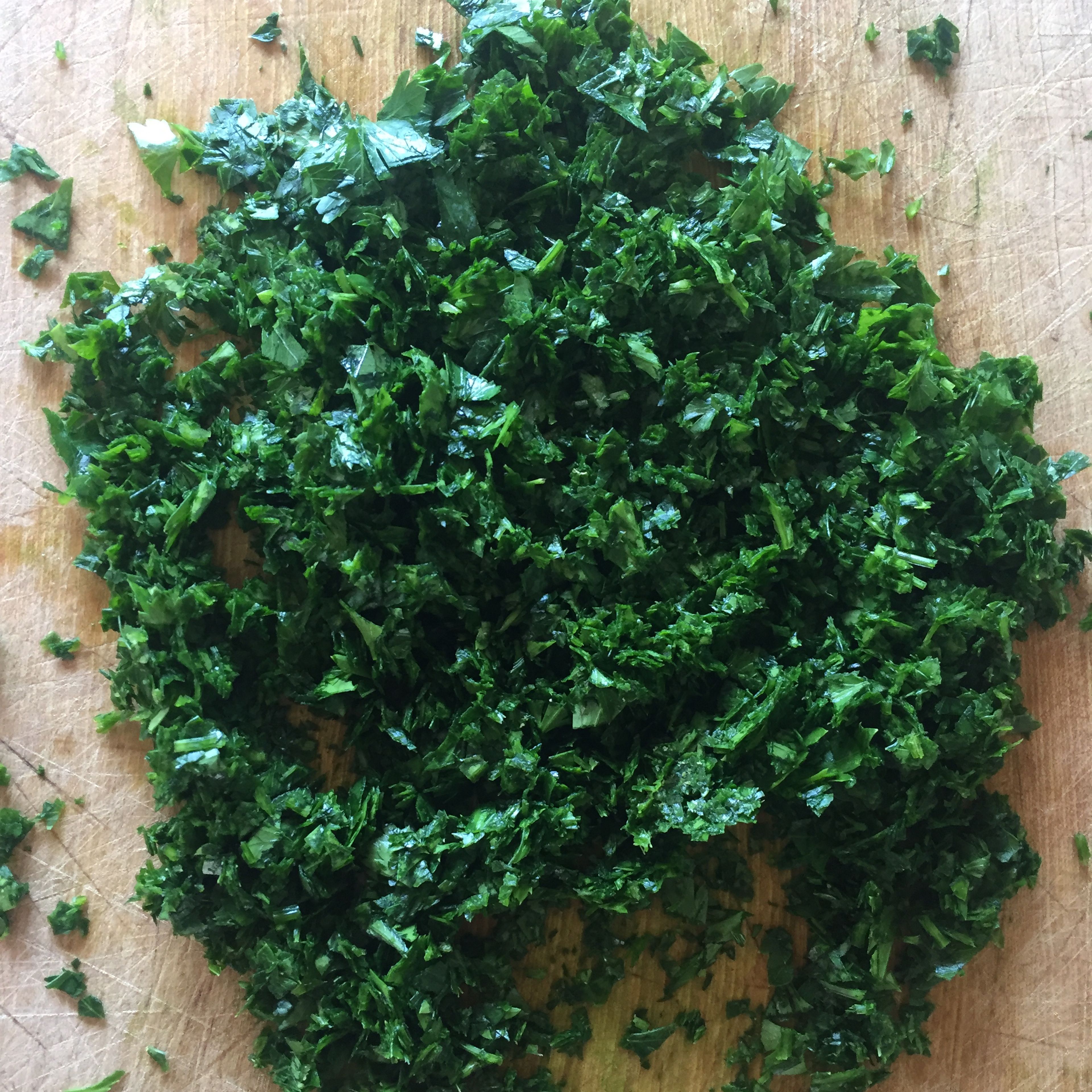 chop parsley until about this small. 