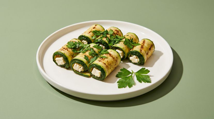 Gebackene Zucchini-Röllchen mit Feta und Oregano