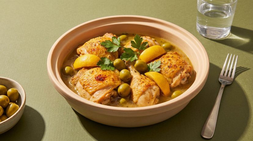Marokkanisches Schmorgericht: Hähnchen-Tajine mit Oliven und Zitrone
