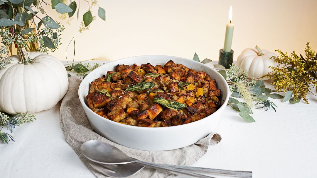 Squash and cranberry stuffing with sage butter