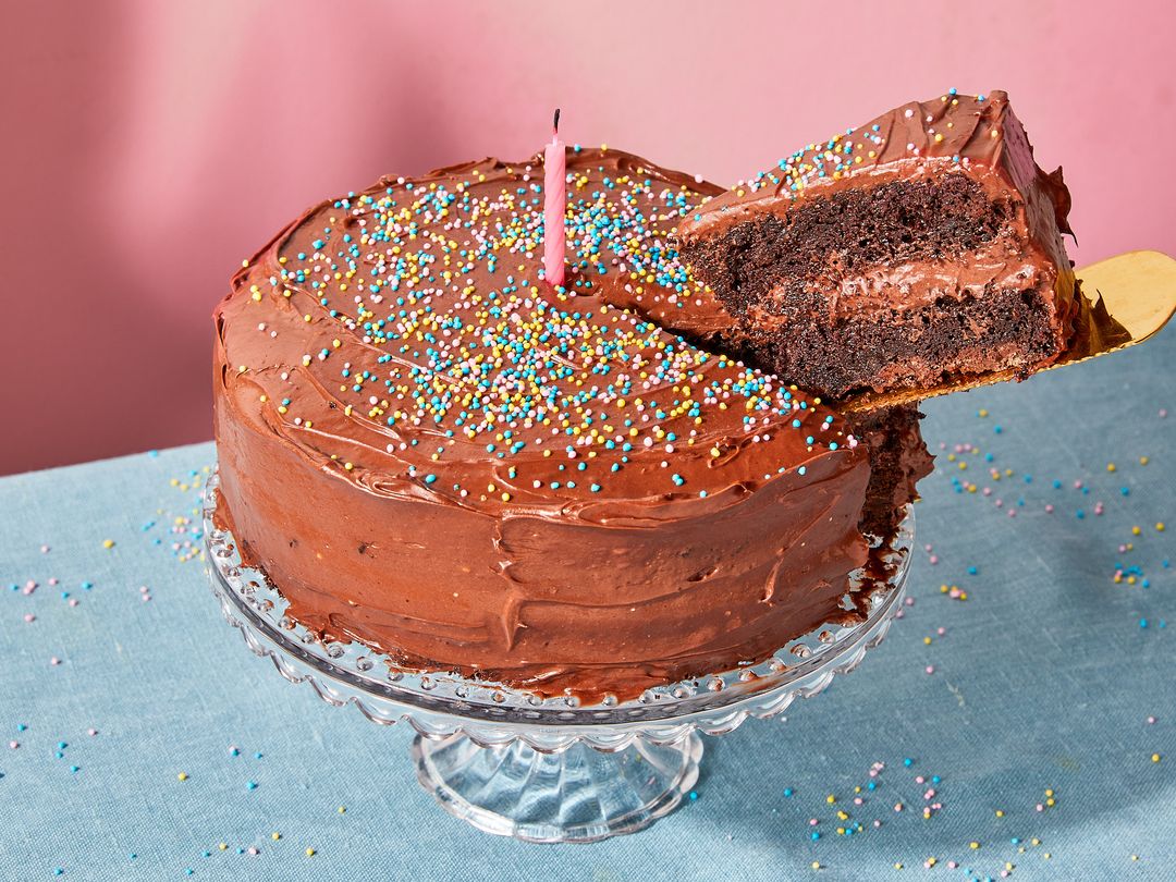 Simple layer cake with chocolate frosting