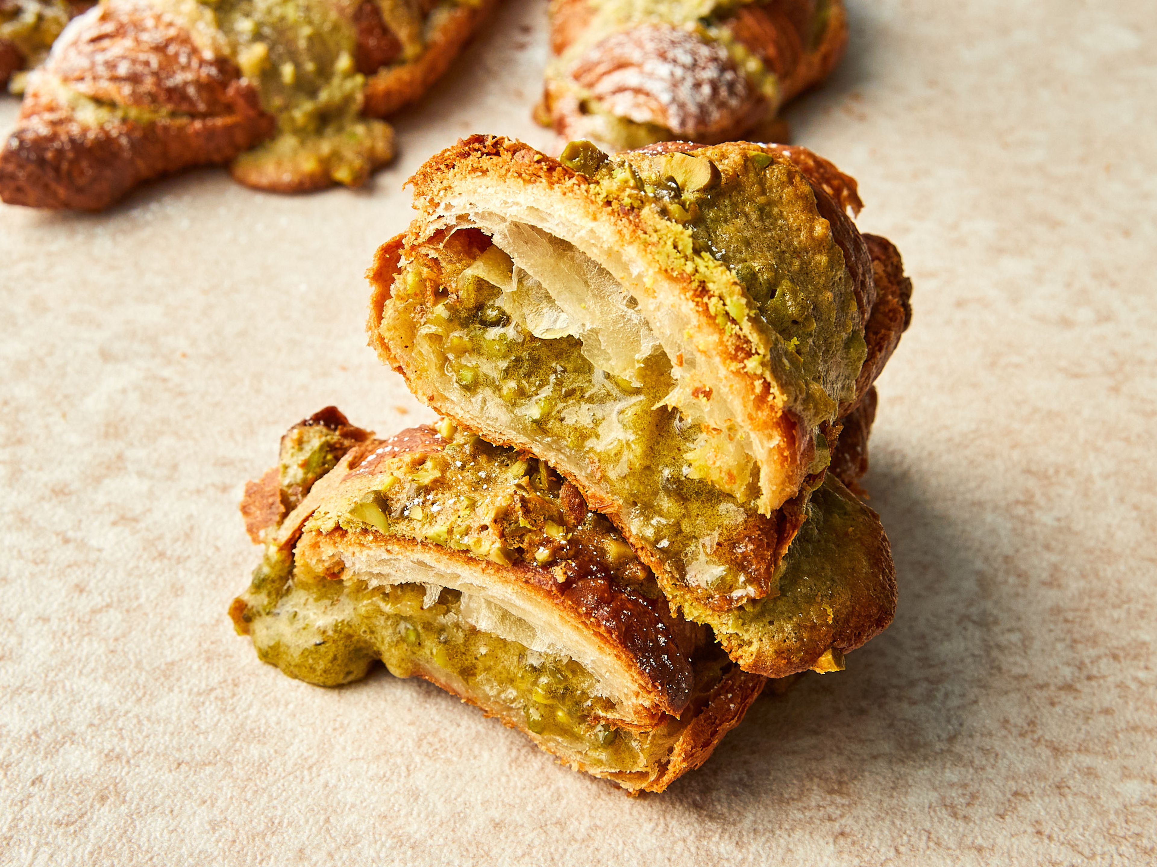 Twice-baked pistachio croissant