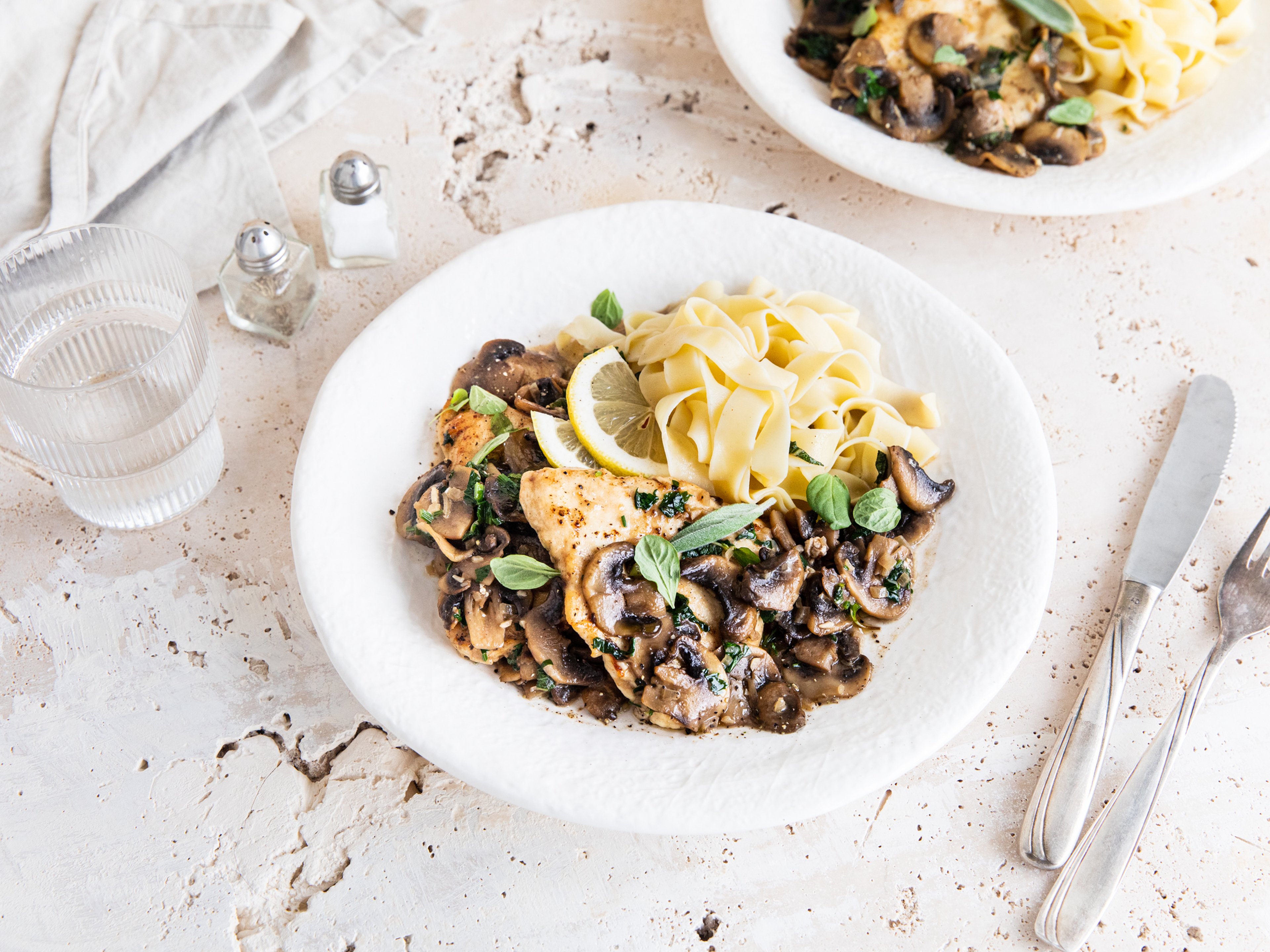 Chicken marsala with fettuccine