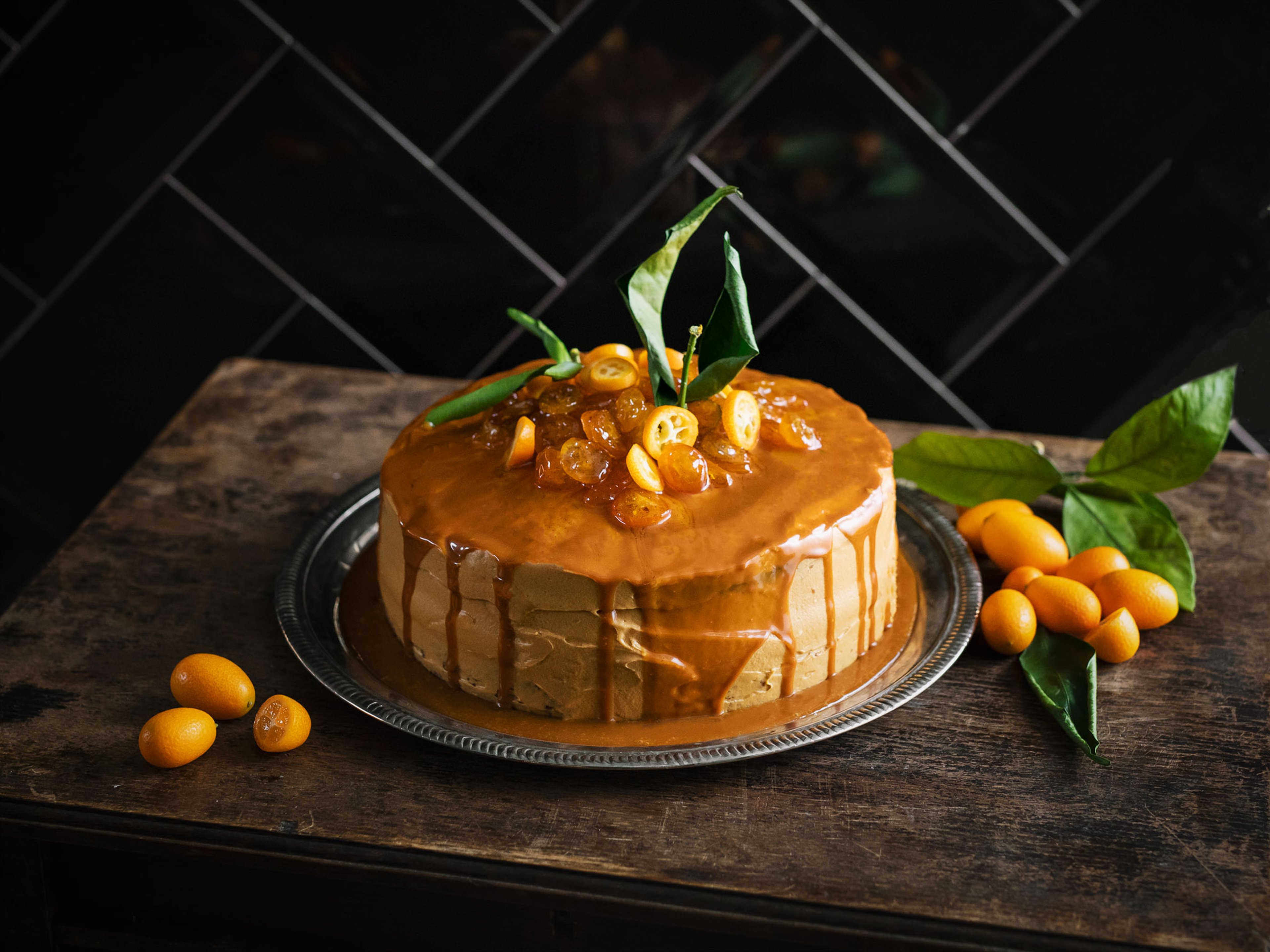 Candied kumquat and caramel cake